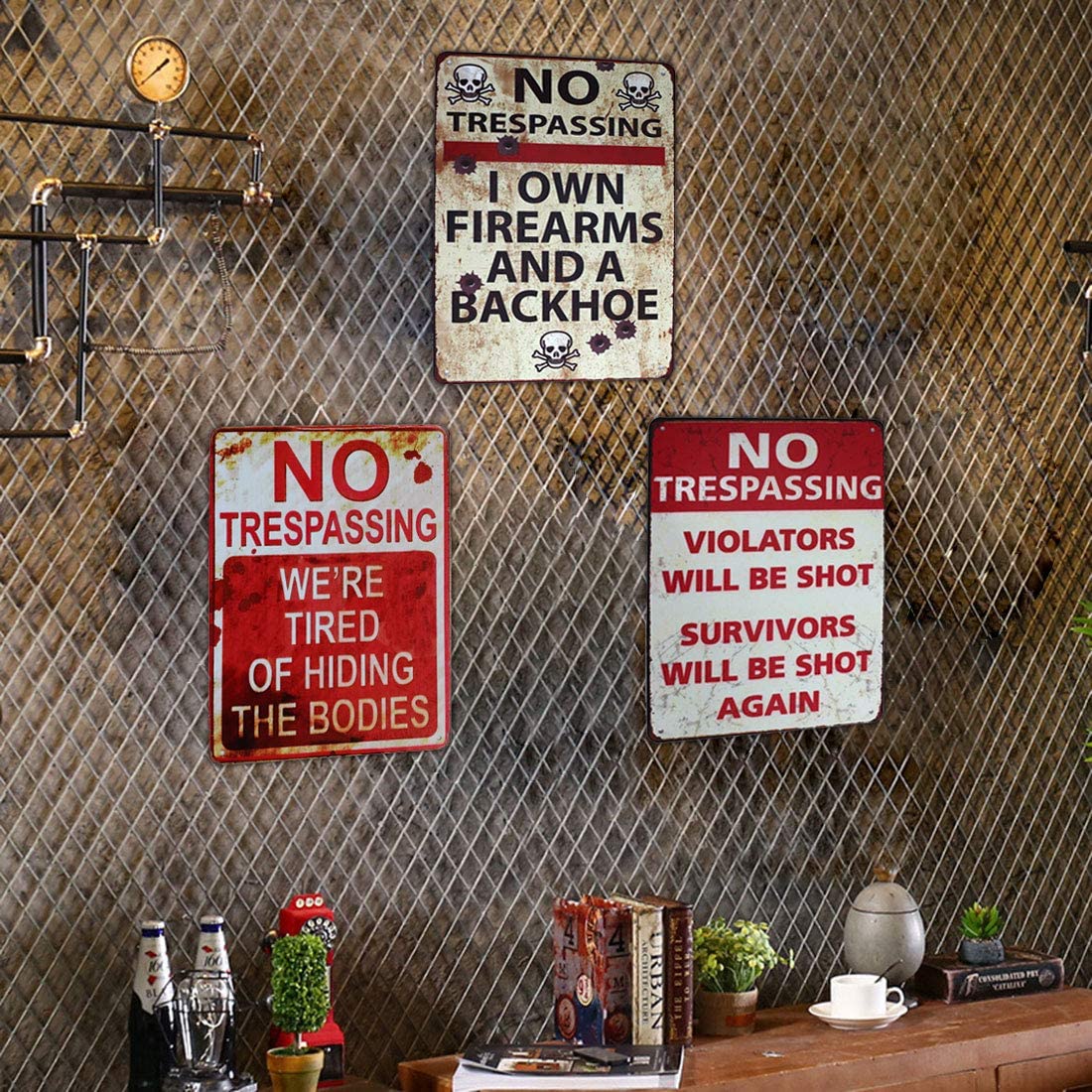 Sdmnsg-T  No Trespassing Violators Will Be Shot Survivors Will Be Shot Again, Funny Metal Tin Sign, Vintage Poster Plaque Man Cave Home Yard Bar Wall Decor 12*8 in