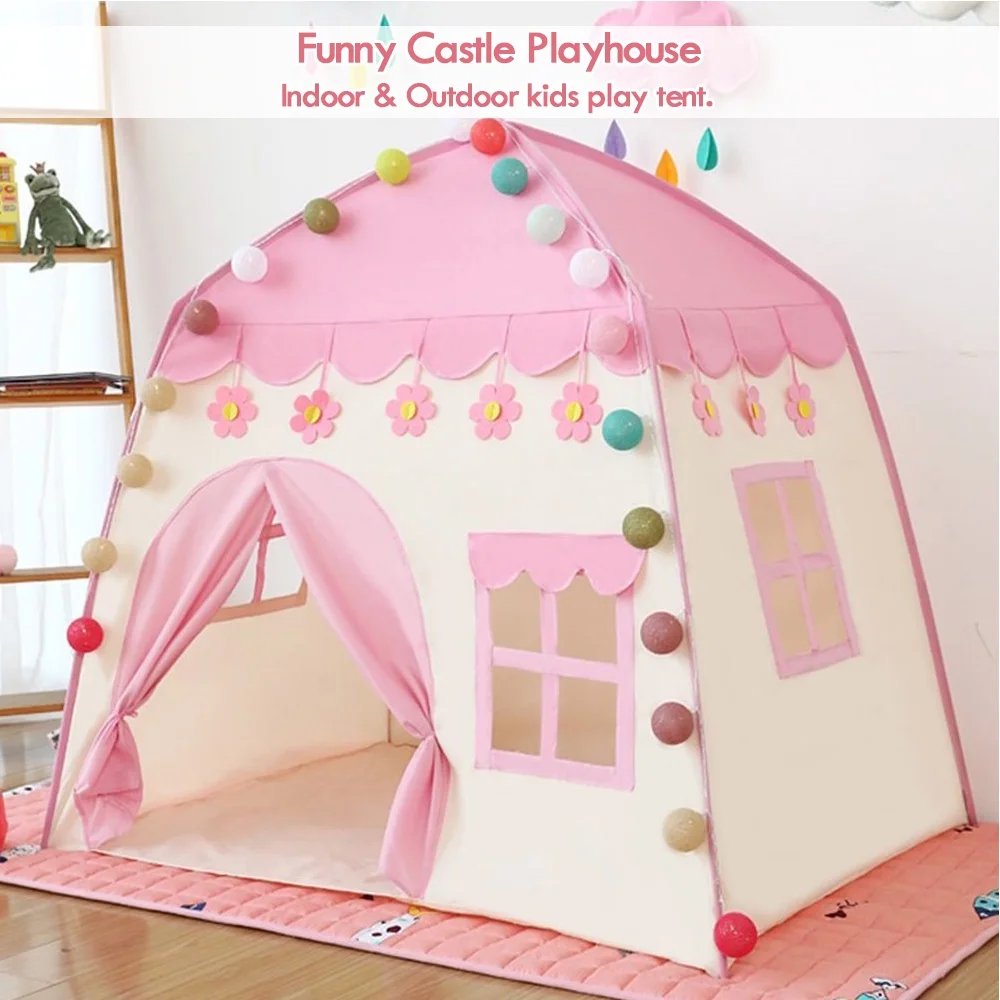 IC ICLOVER Pink Castle Kids Play Tent for Girls Boys Christmas Birthday, Large Princess Playhouse, Children Fairy Tale Teepee Tent for Indoor Outdoor with Carry Bag