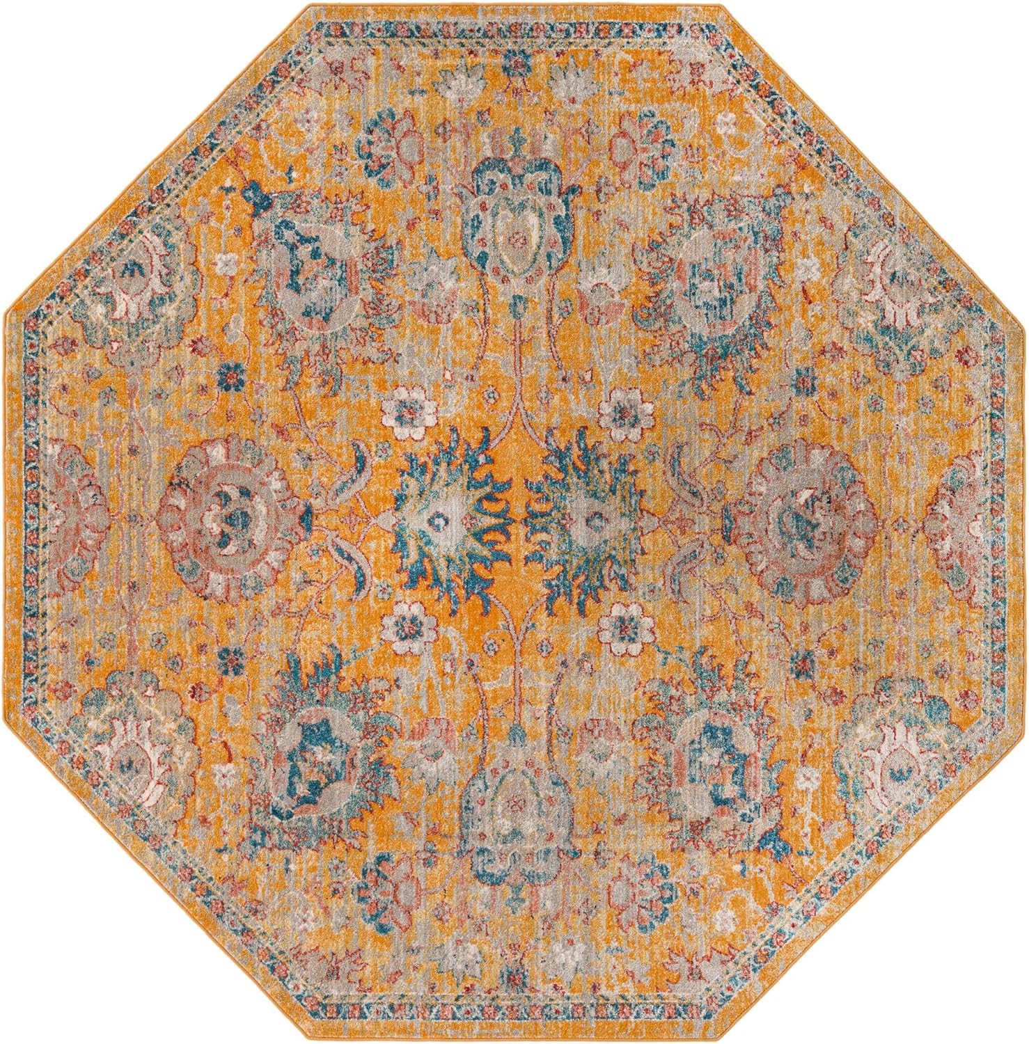 Lola Collection Rug – 8 Ft Octagon Yellow Medium Rug Perfect For Living Rooms, Kitchens, Entryways