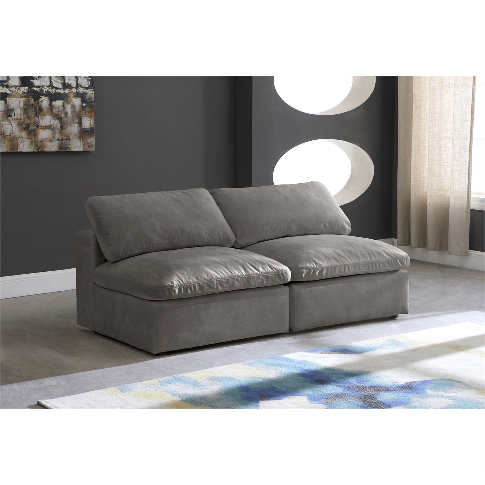 Meridian Furniture Cozy Gray Velvet Modular 2 Piece Armless Loveseat