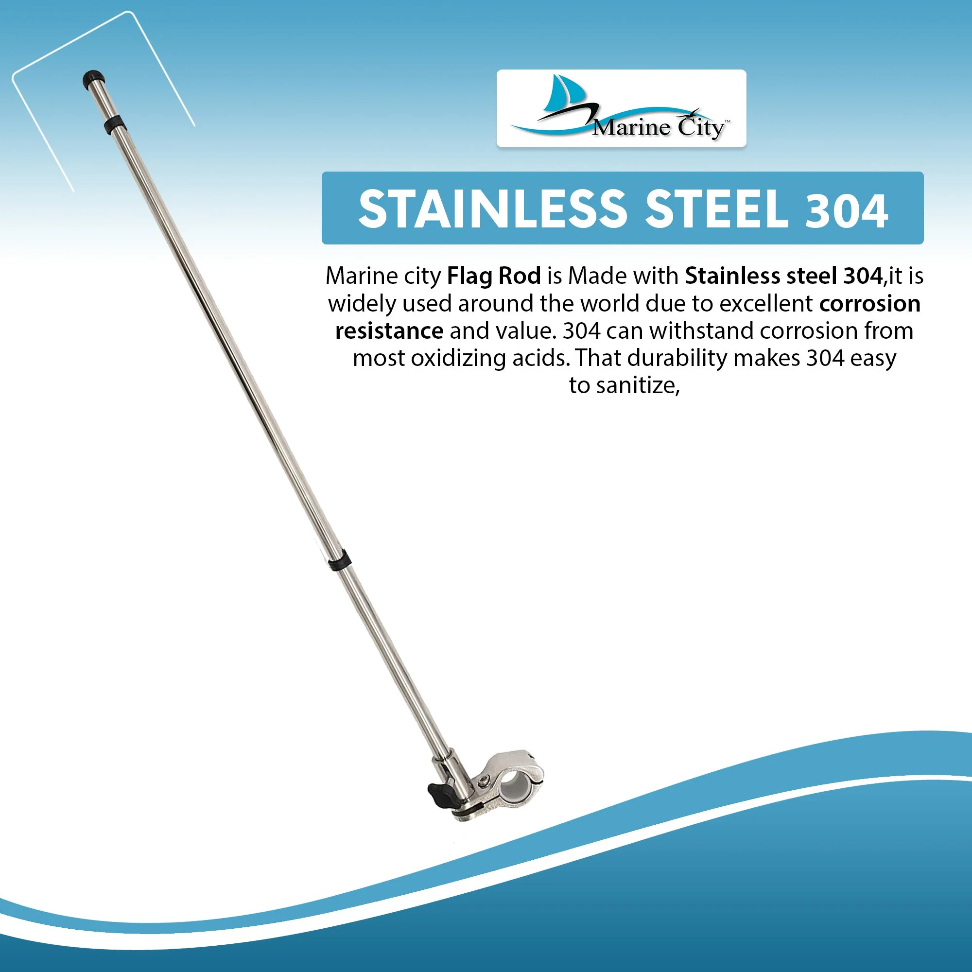 Marine City 21 inch Stainless Steel Rail Mounted Flag Pole & Stainless Steel Flag Pole Base & 12 inches X 18 inches US Flag for Boat Yacht1 Set