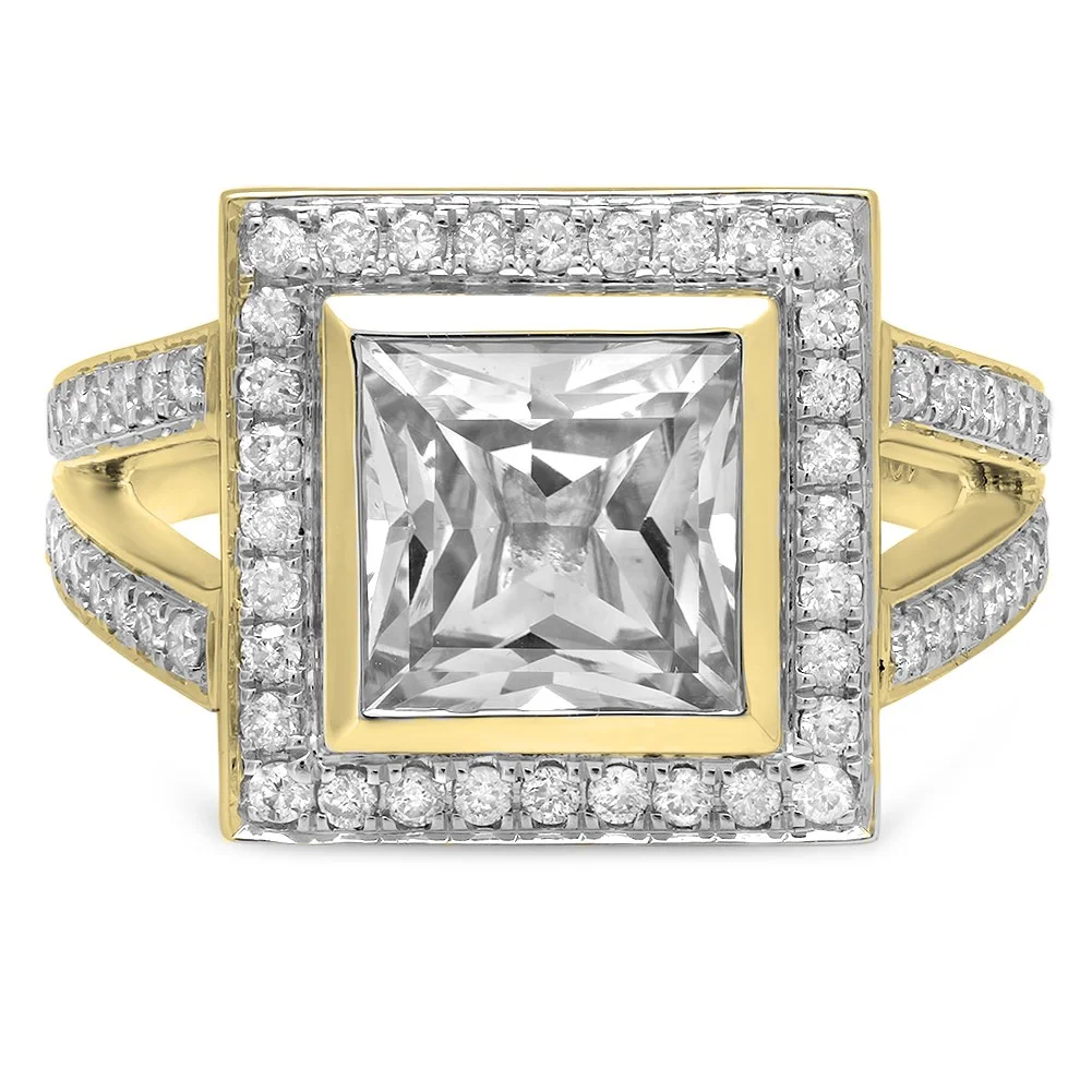 Dazzlingrock Collection 10K Princess White Sapphire & Round White Diamond Bridal Engagement Ring, Yellow Gold, Size 5