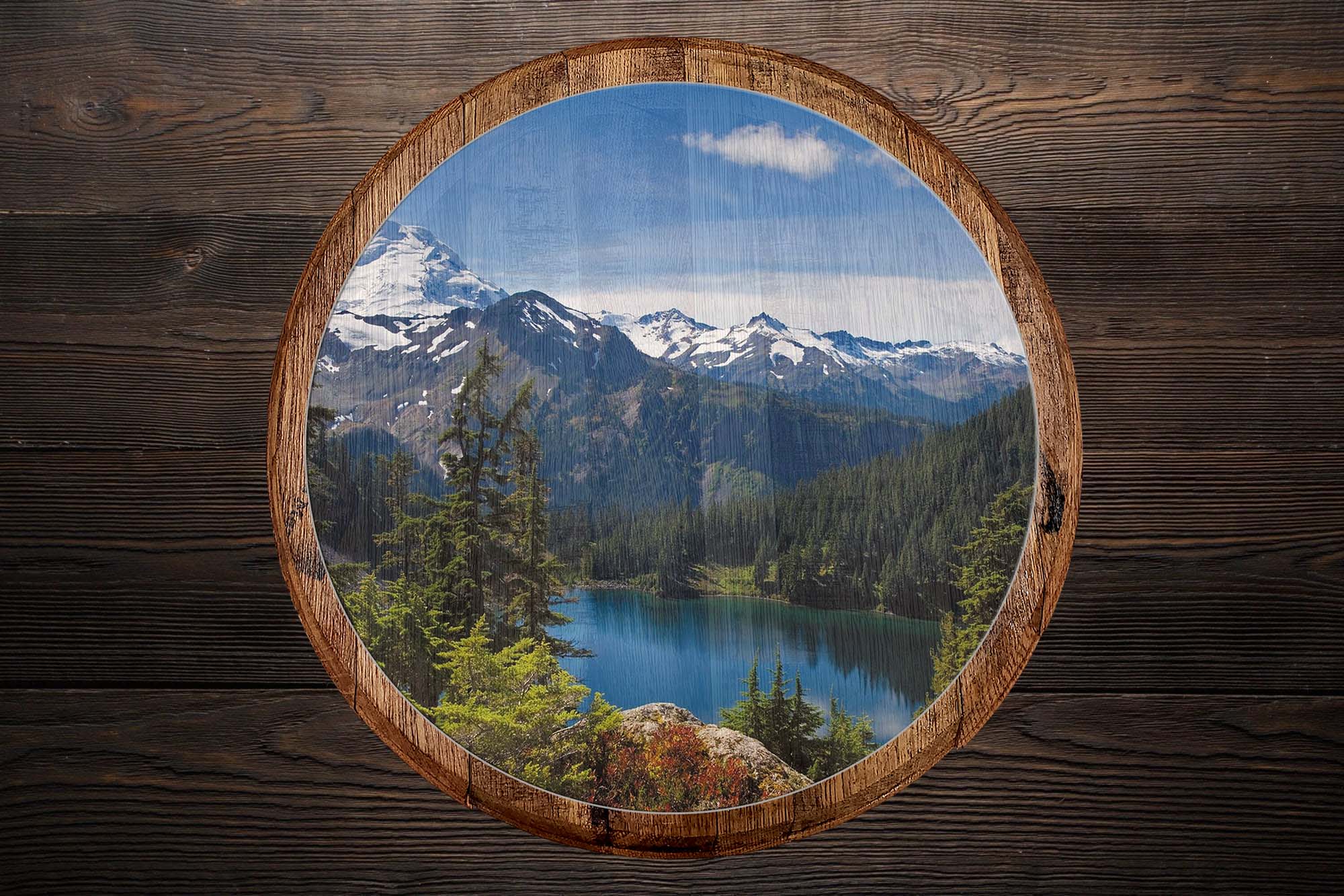 Bar Sign Mountain Range Pine Forest Calm Lake Snow Capped Bar Wall Decor Wall Art