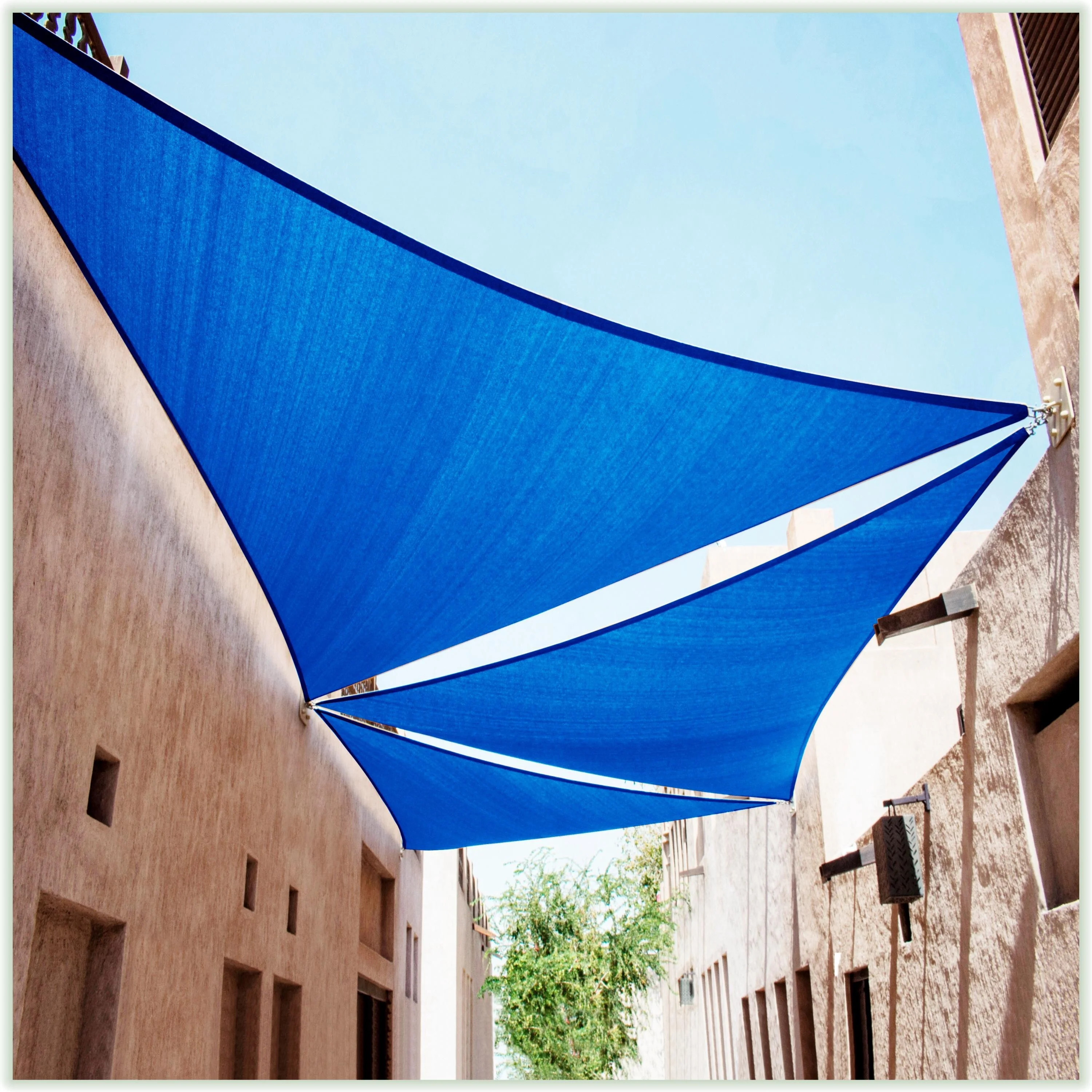 ColourTreeUSA  Right Triangle Sun Shade Sail w/Hardware Kit + Cable Ropes HDPE Mesh Fabric Screen Canopy UV Block 190 GSM 16' x 16' x 22.6' - Blue