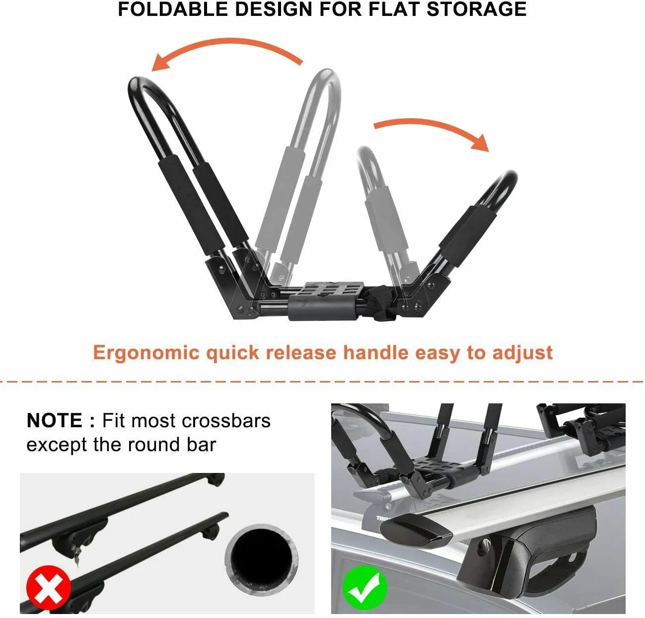 Triclicks 2 Pairs Foldable Kayak Roof Rack, Folding Car Roof Carrier