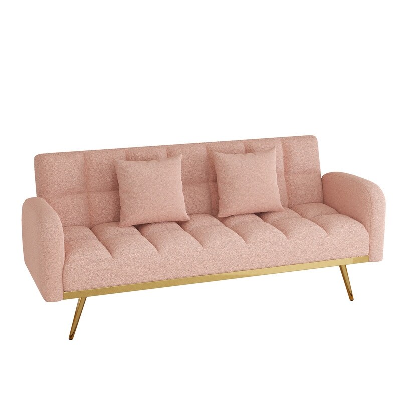 Unbranded 68.5-inch teddy velvet sofa bed with throw pillows Pink