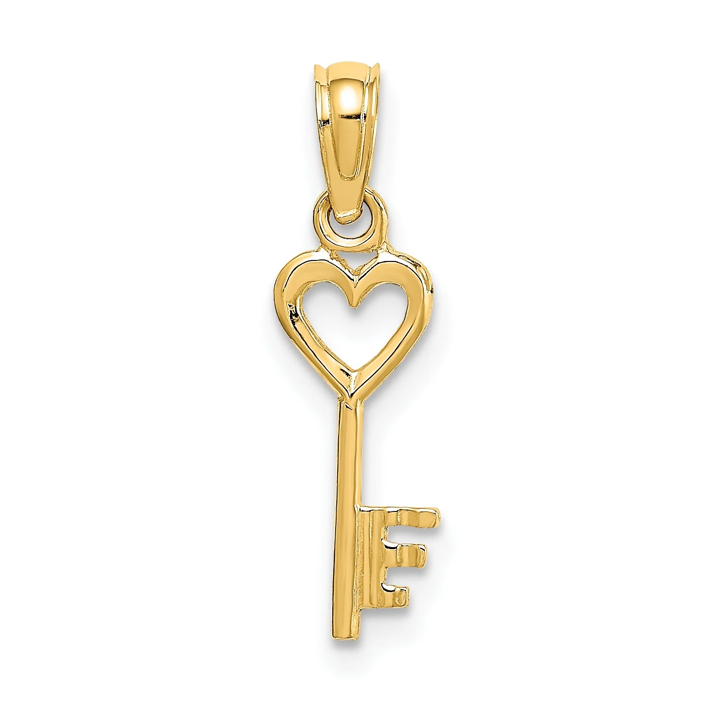Carat in Karats 14K Yellow Gold 3D Key With Heart Pendant Charm (18mm x 5.7mm) With 10K Yellow Gold Lightweight Rope Chain Necklace 20''