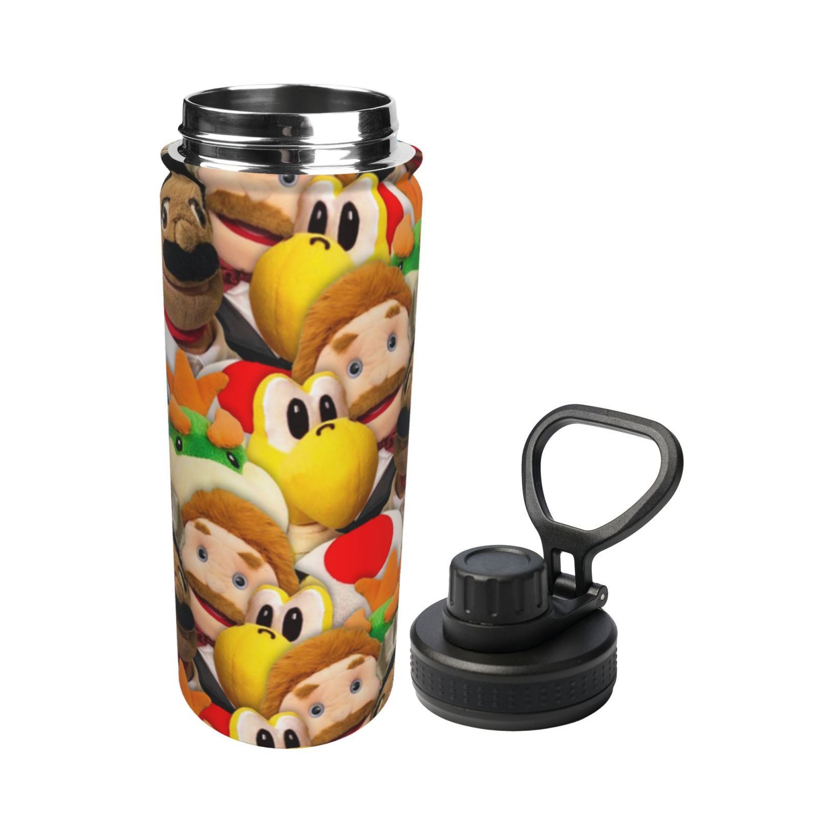 SML Jeffy Mario Unisex Sports Insulated Water Bottles Kettle Stainless Steel Portable Cup 18OZ For School Travel Gym Running