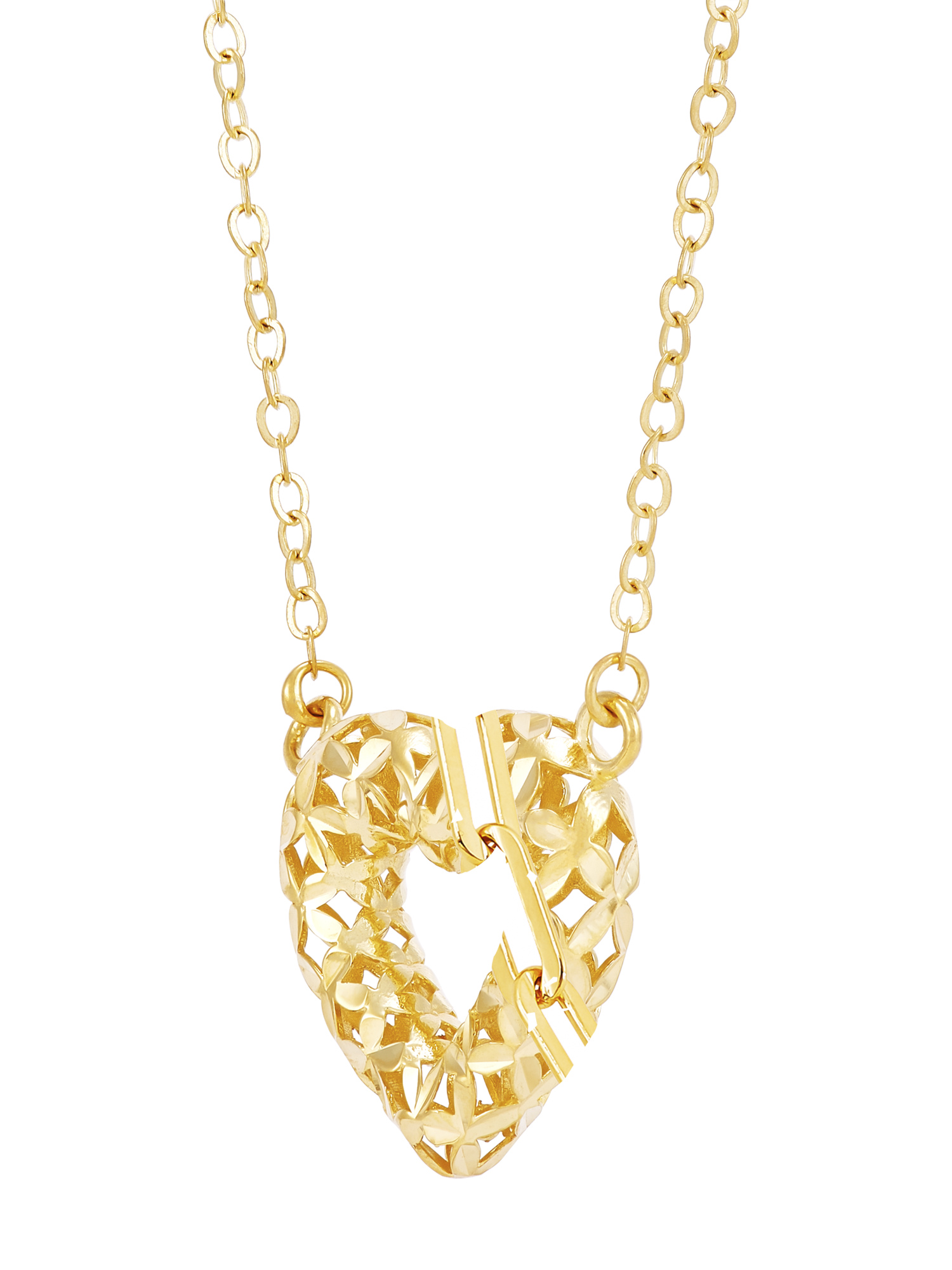 Brilliance Fine Jewelry Sterling Silver and 14KT Gold Plated 3D Open Heart Adjustable Necklace