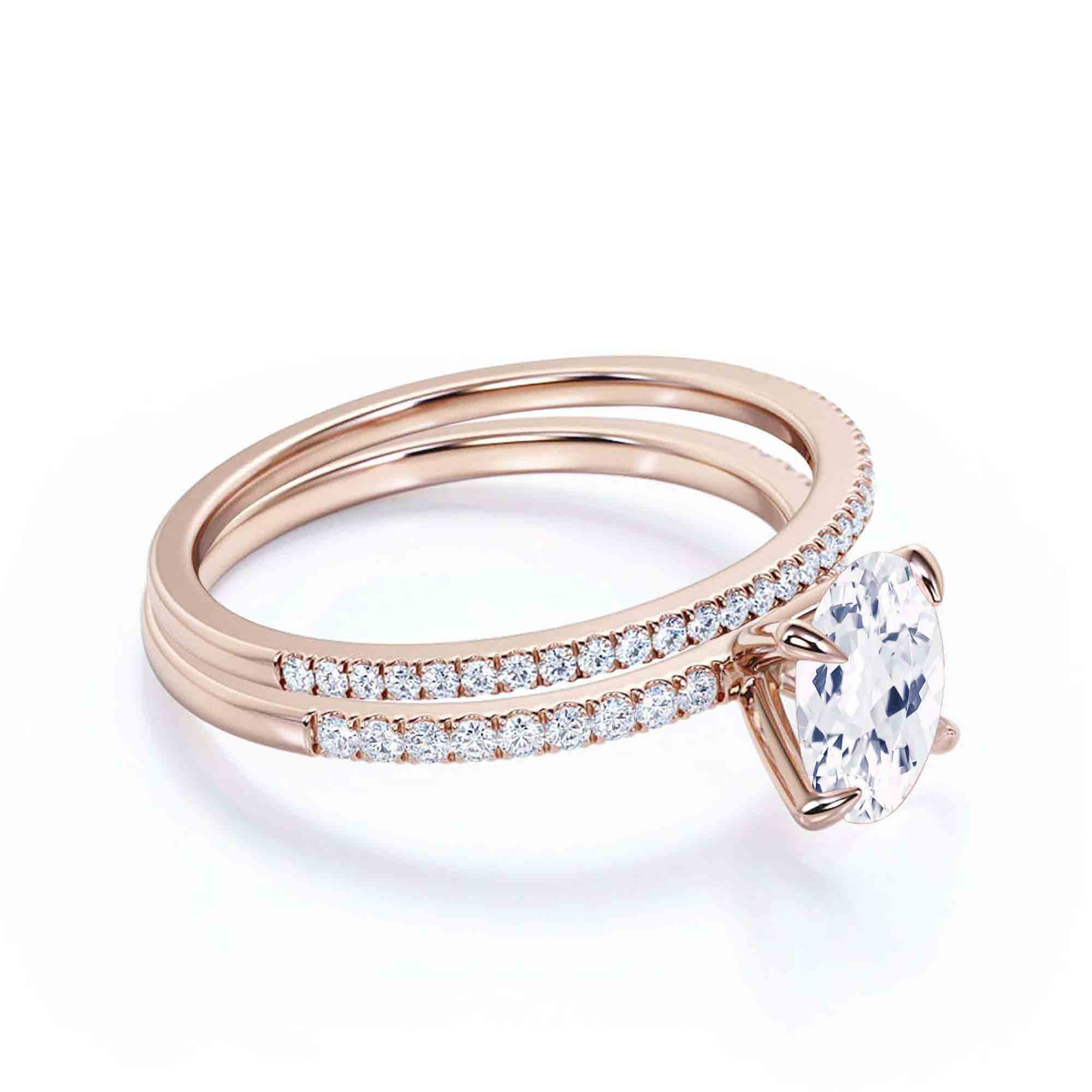 Sirprisingly Gift Minimalist 2.00 Carat Oval Diamond Moissanite Engagement Ring, Classic Wedding Ring, One Matching Band in 925 Sterling Silver With 18k Rose Gold Plating, Gift For He, Promise Ring