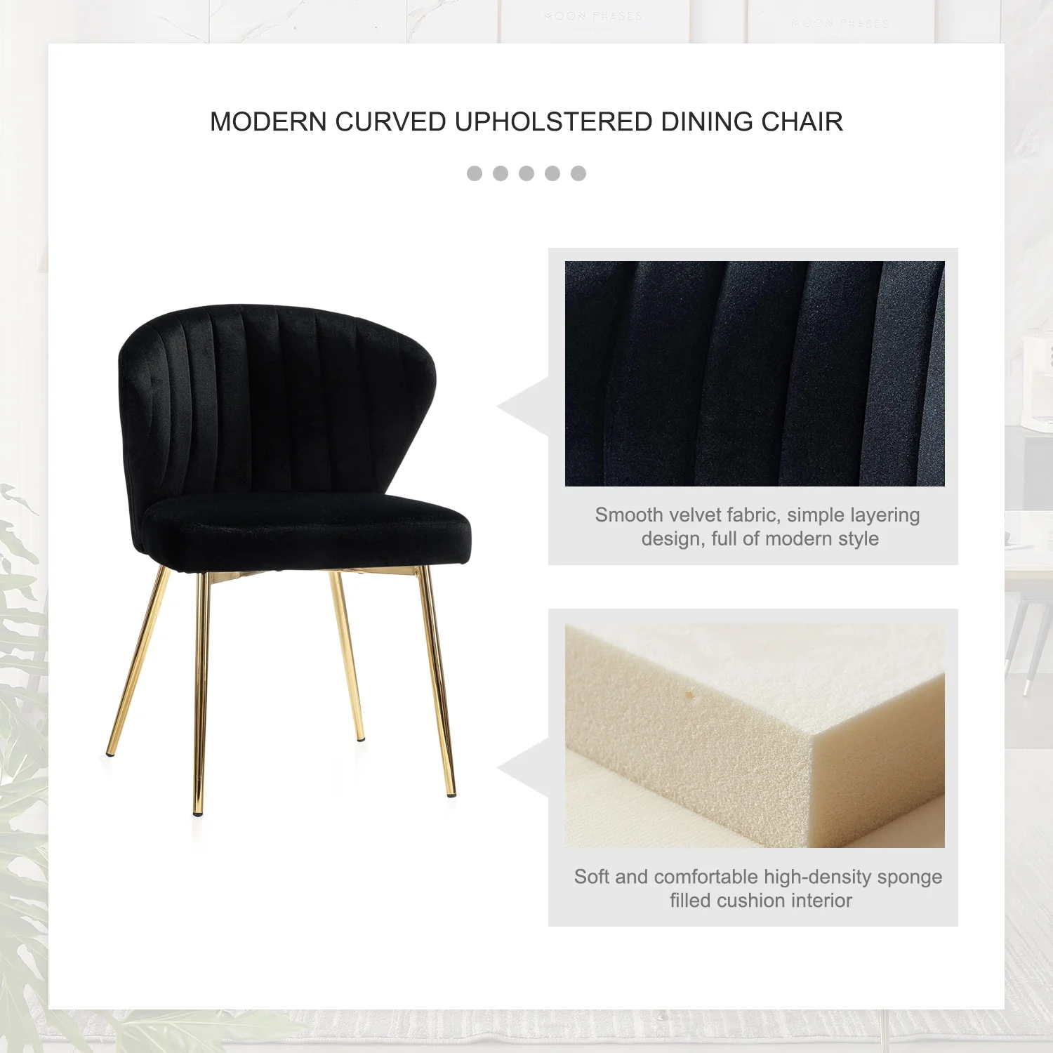 Tzicr Upholstered Dining Chairs Set of 4, Modern Wingback Dining Chairs, Velvet Accent Chair Dining chairs with Golden Metal Legs for Living Dining Room, Bedroom (Black)