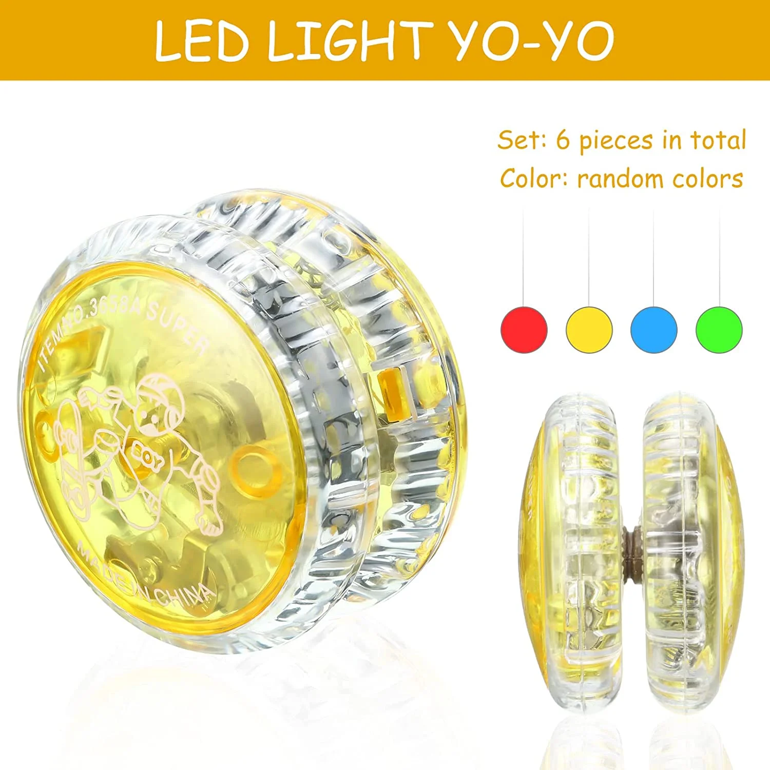 6 Pieces LED Light Yo-Yo Plastic Responsive Yoyo Entertaining Yoyo for Beginner Party Favors (Random Colors)