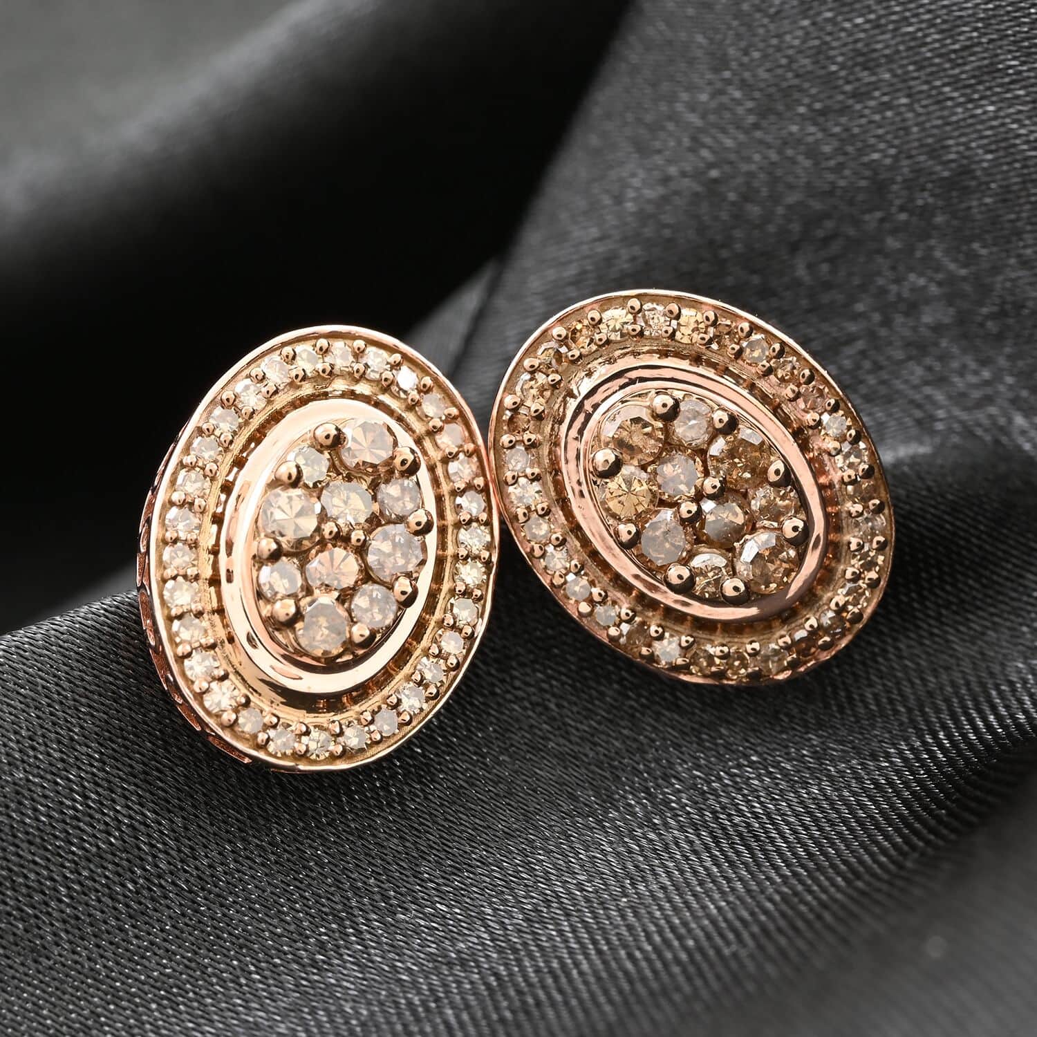 Shop LC Champagne Diamond Round 925 Sterling Silver Vermeil Rose Gold Plated Cluster Stud Solitaire Earrings for Women Jewelry Ct 1 Birthday Gifts for Women