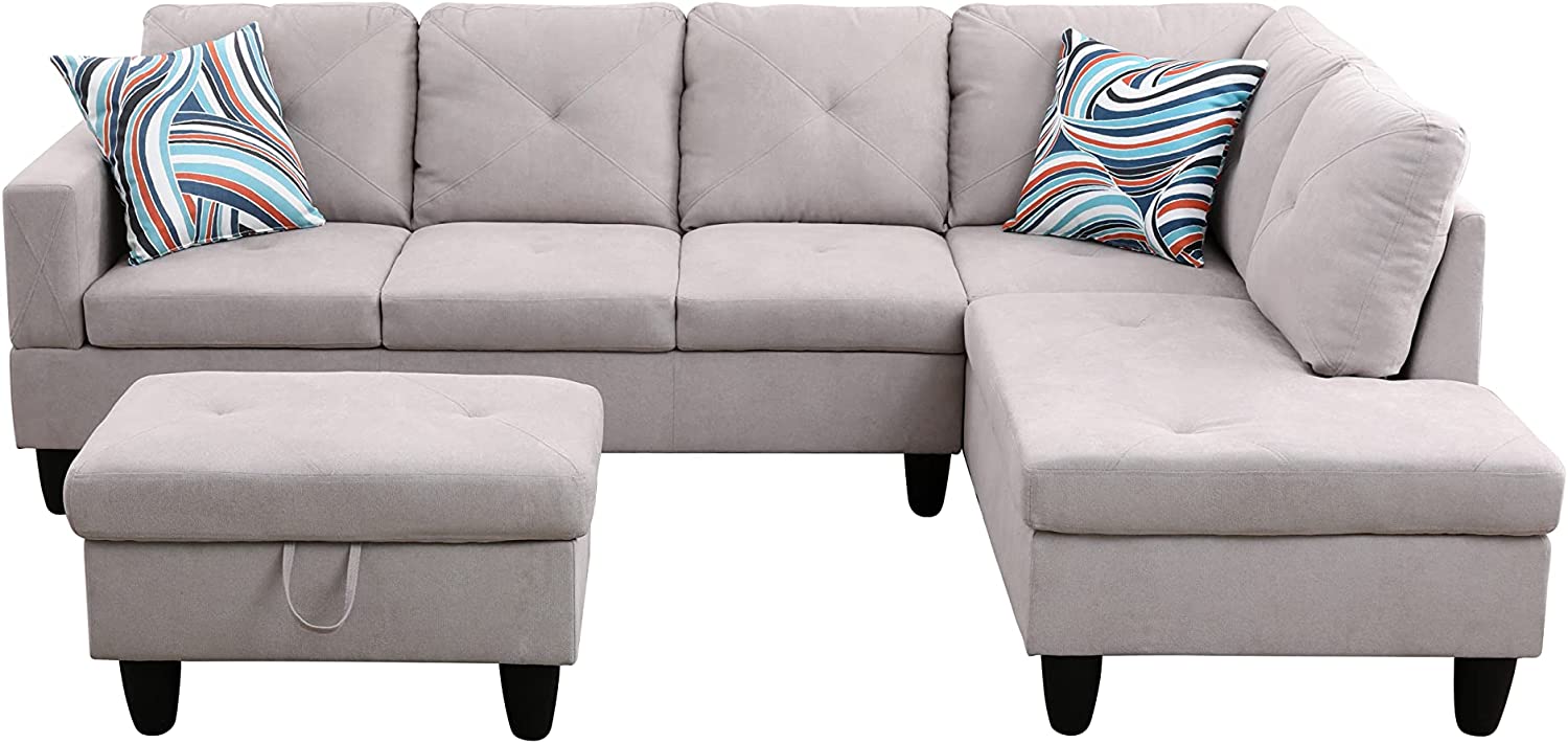 Brea3 Piece Right Facing Sectional Sofa Set With Ottoman