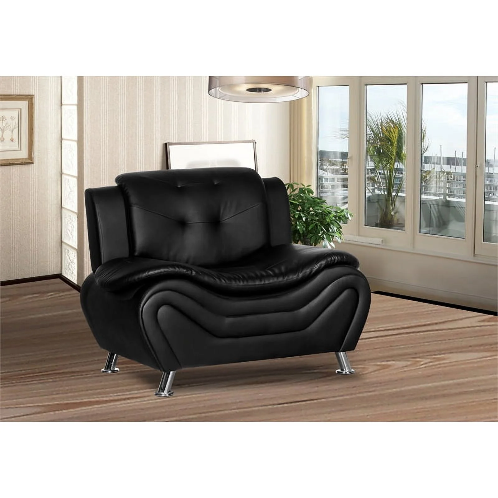 Home Square 2-Piece Set with Faux Leather Loveseat and Club Chair in Black