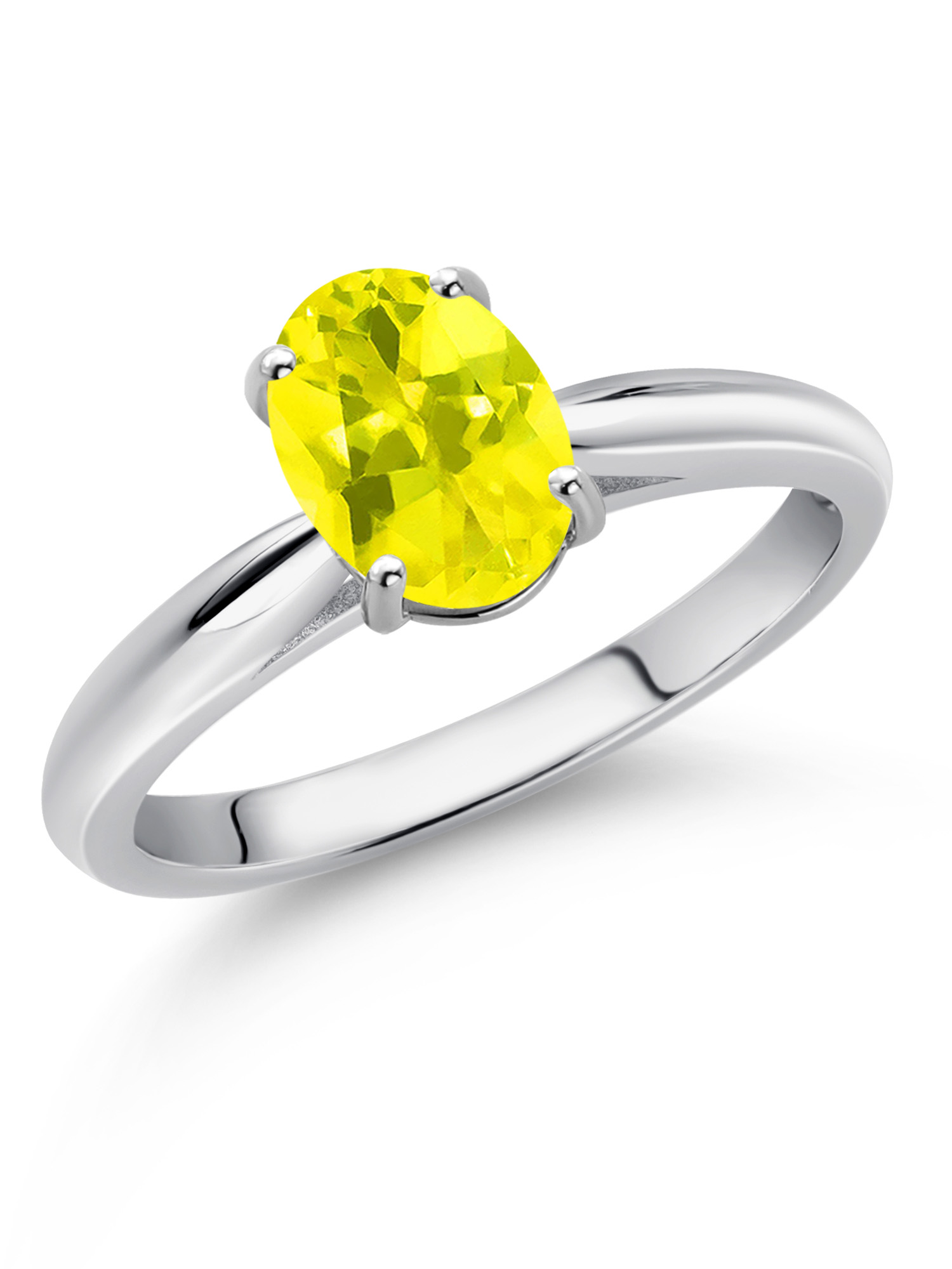 Gem Stone King 10K White Gold Canary Mystic Topaz Solitaire Engagement Ring For Women (1.56 Cttw, Oval 8X6MM, Gemstone Birthstone, Available In Size 5, 6, 7, 8, 9)