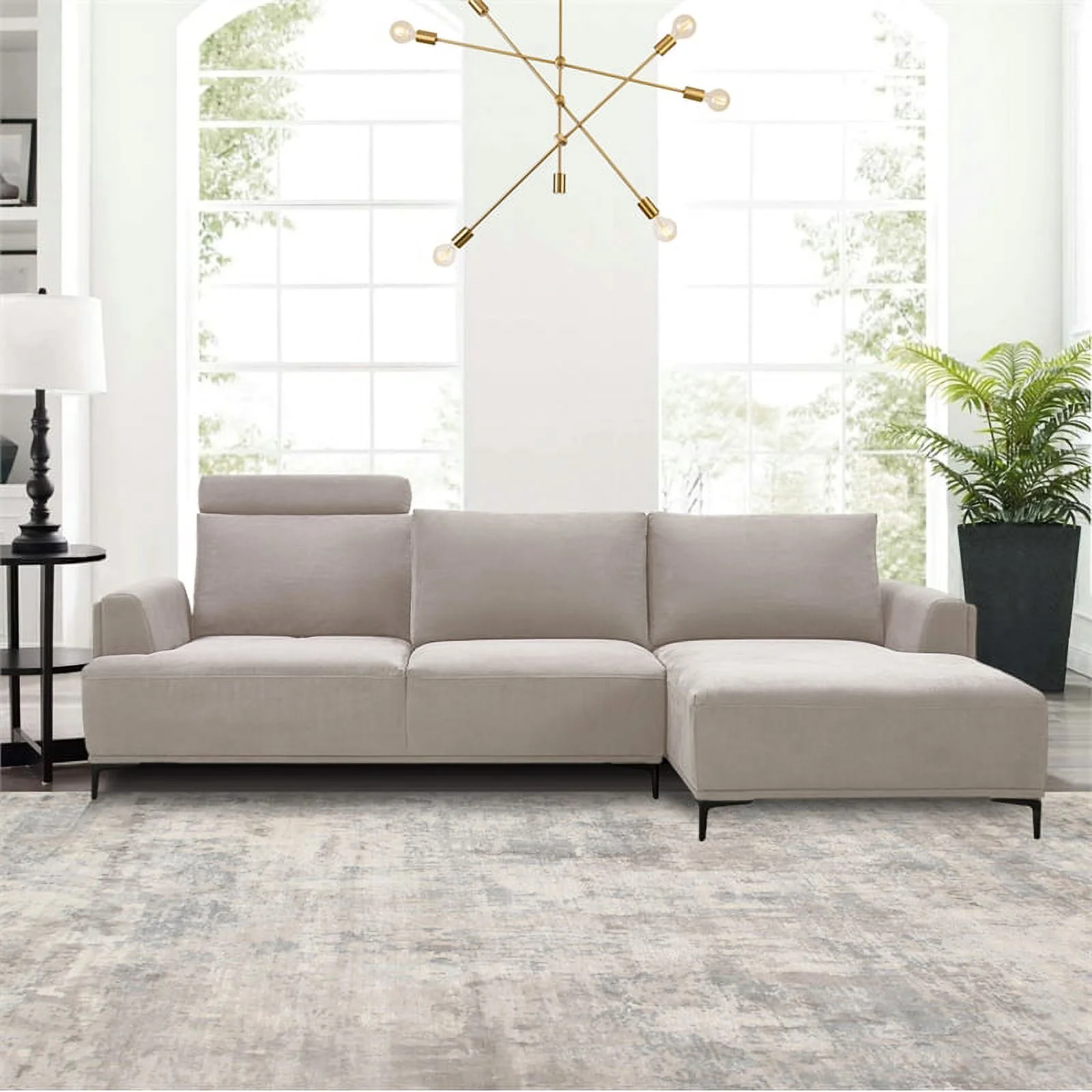 Pasargad Home Modern Lucca Sectional Sofa with Push Back Functional Right Facing