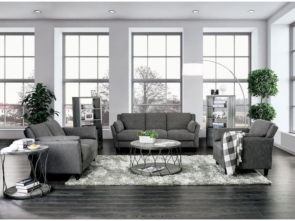 Transitional Gray Linen-like Fabric Living Room Set 3pcs FOA Yazmin