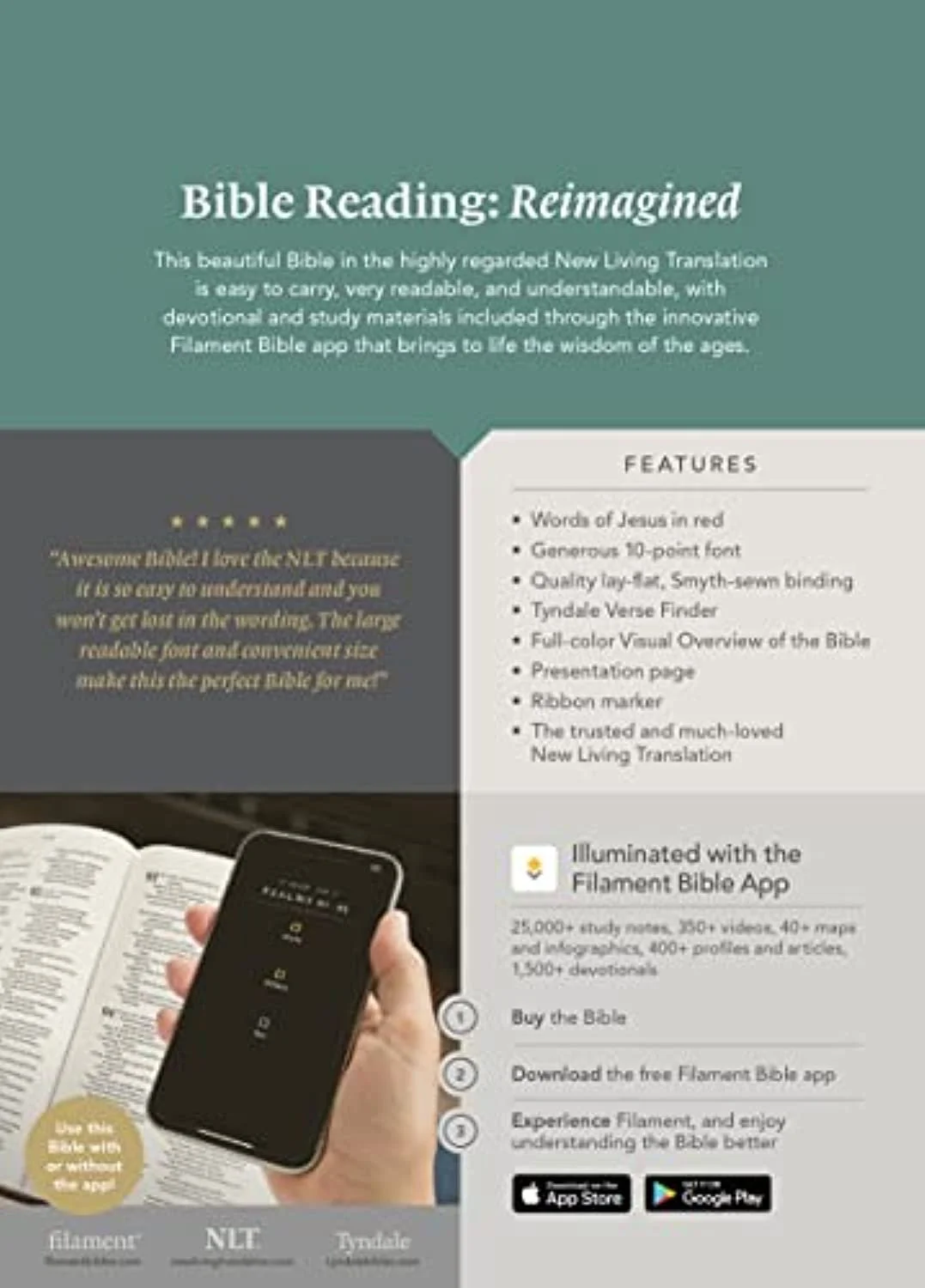 NLT Compact Giant Print Bible, Filament-Enabled Edition (Leatherlike, Peony Rich Teal, Indexed, Red Letter) (Other)