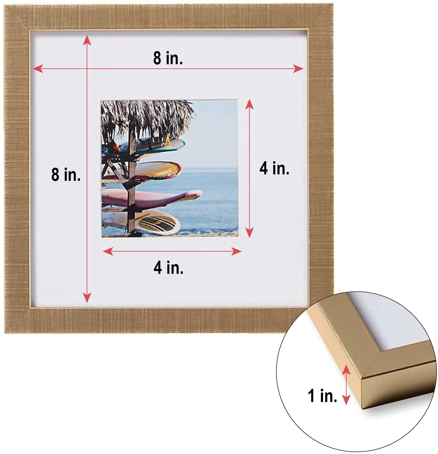 Old Town 6pk- 8x8 Matted Square Gallery Picture Frames (Gold, 8x8)