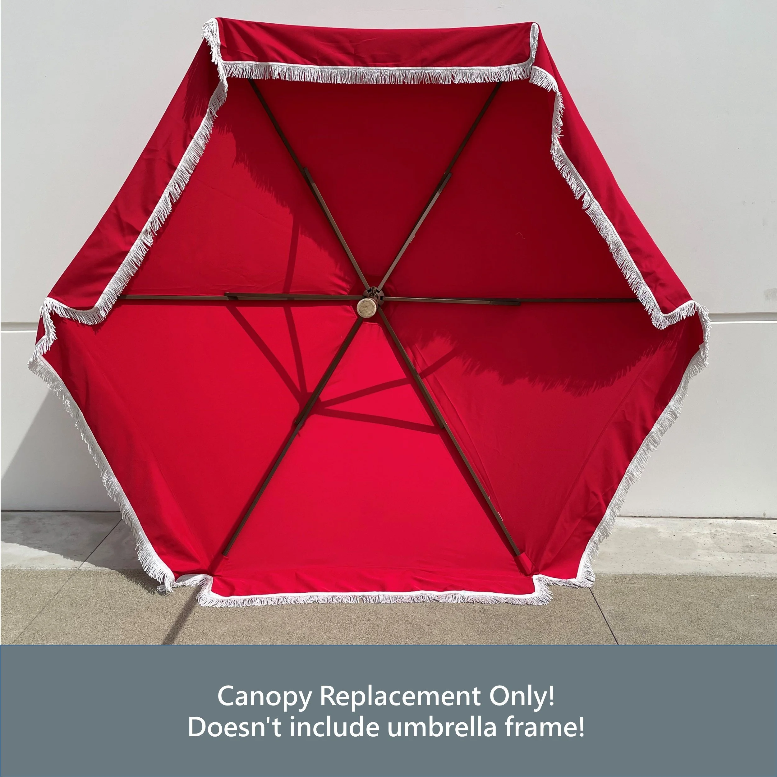 9ft 6 Ribs Replacement Umbrella Canopy w/Fringed Valance in Red (Canopy Only)