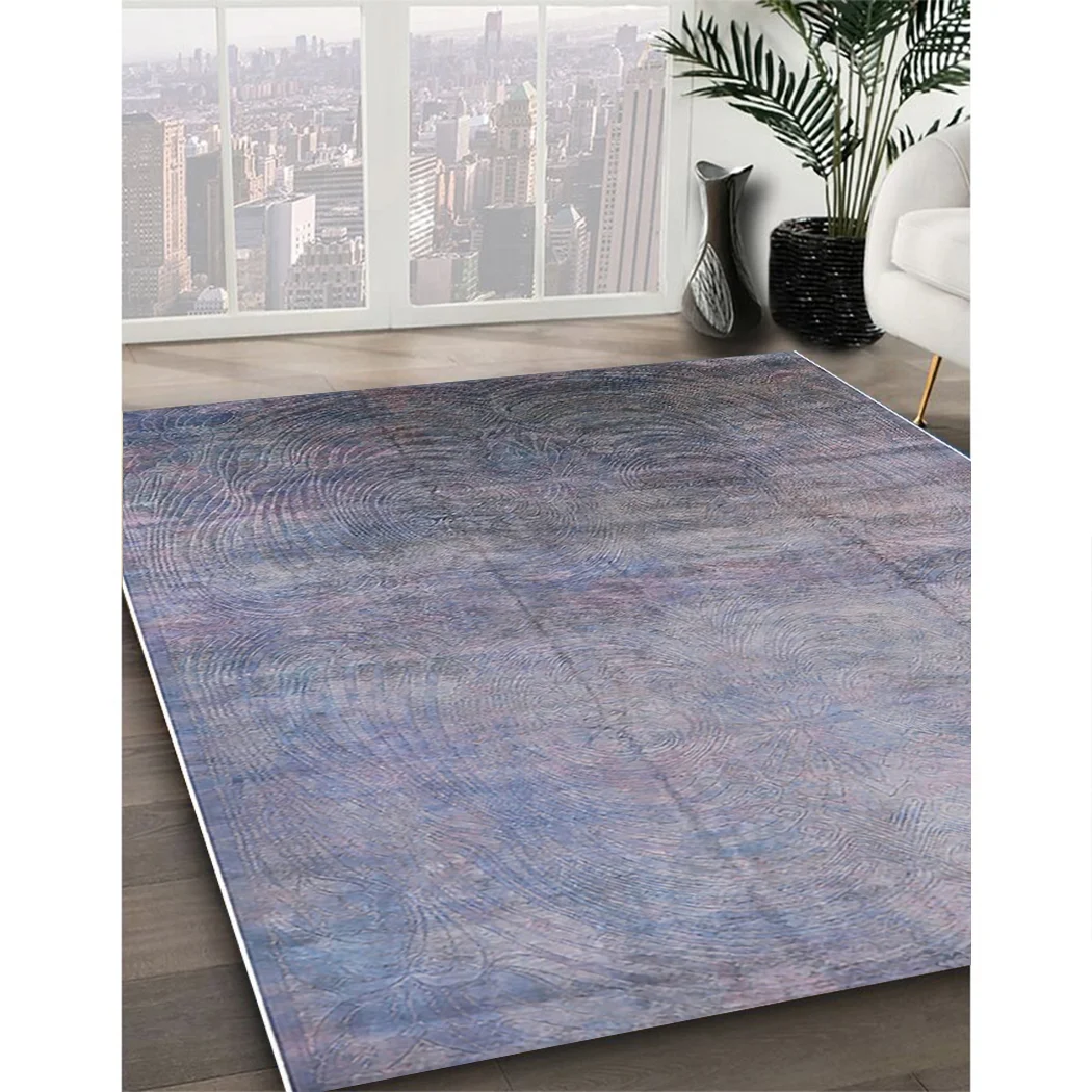 Ahgly Company Indoor Rectangle Mid-Century Modern Blue Gray Oriental Area Rugs, 5' x 7'