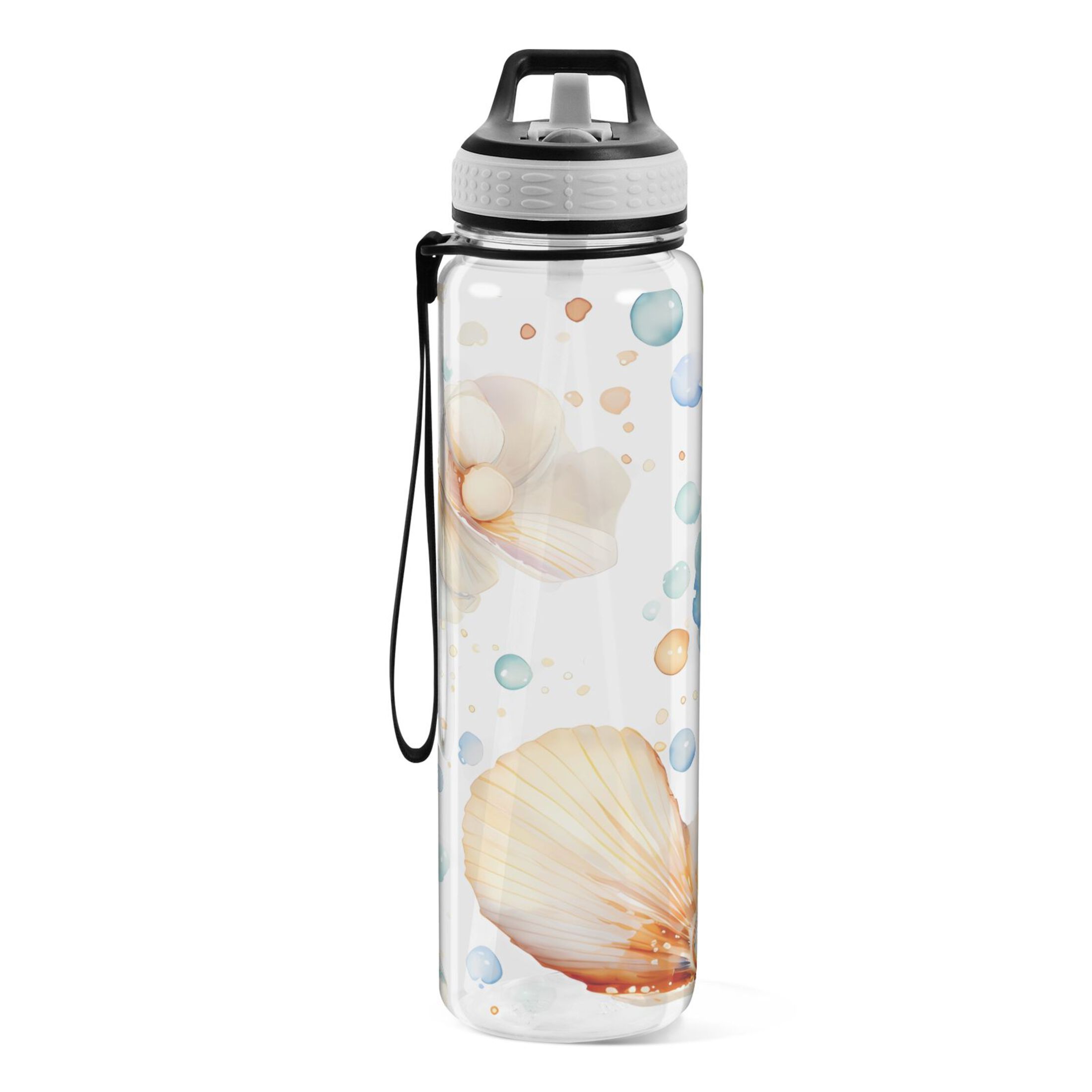 Seashells 32oz Water Bottles with Straw Tritan Leakproof Sports Bottle BPA Free Clear for Fitness Gym Swimming Cycling