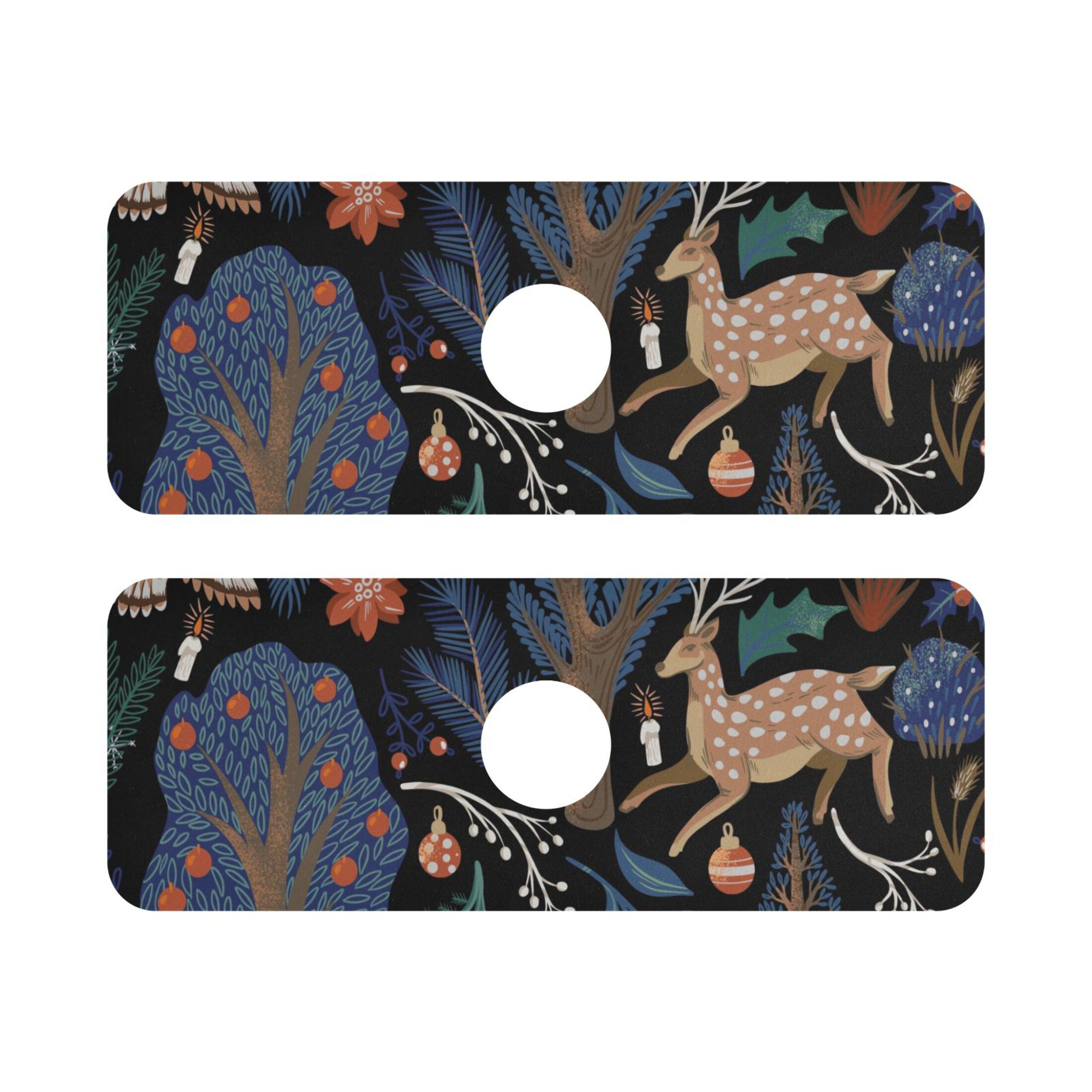 Bird Deers Fox Christmas 2 PCs Sink Splash Guard Set Kitchen Faucet Drying Mat Absorbent Bathroom Water Catcher Draining Mats Decorative 30x5.4in