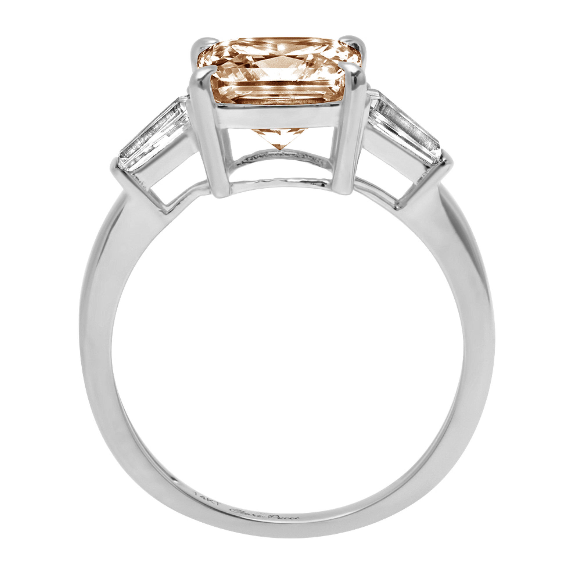 3ct asscher cut champagne simulated diamond 18k white gold anniversary engagement 3 stone ring size 3.75