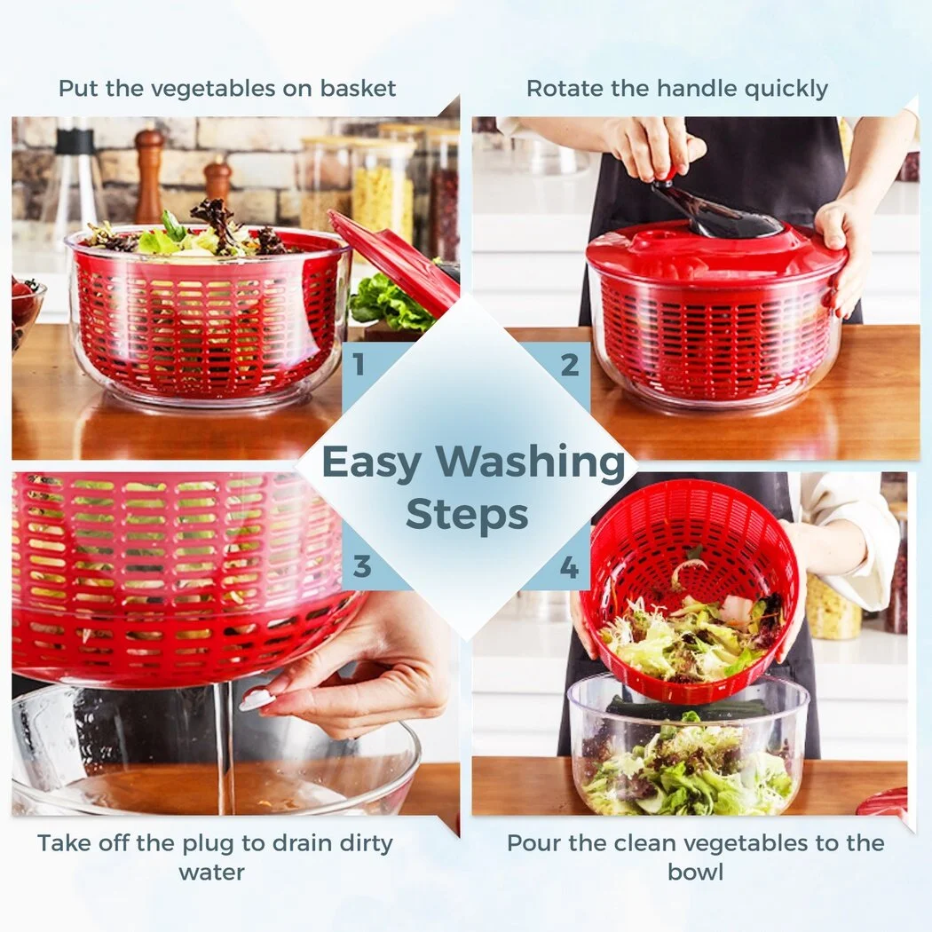 5L Vegetable Salad Spinner, Large Vegets Fruits Washing Container, Lettuce Leafy Washer Dryer Drainer Strainer for Home Kitchen