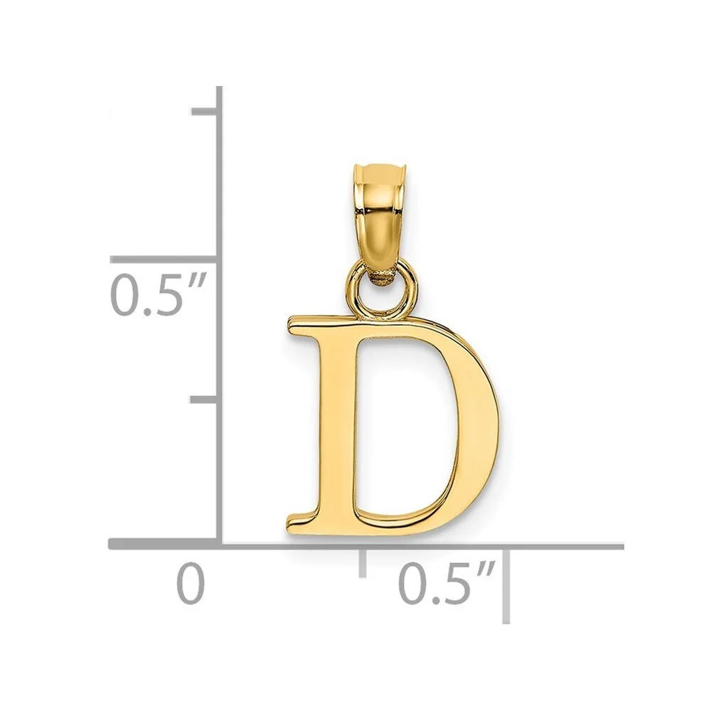 14k Yellow Gold Polished D Block Initial Pendant