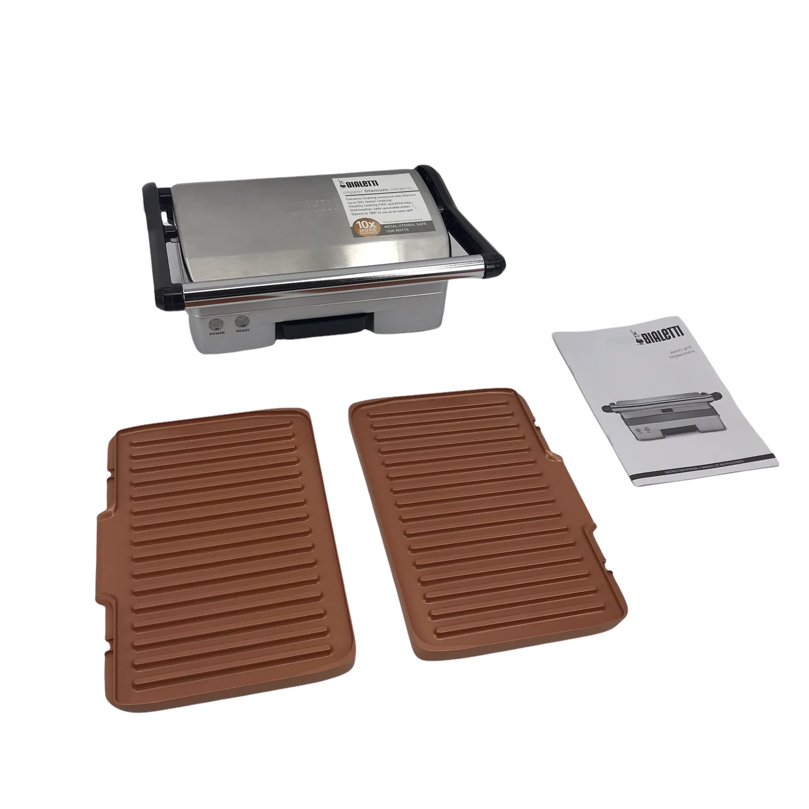 Bialetti Copper Titanium Ceramic Panini Maker TSK-2972AG 1200 Watts #DN0658 Open Box