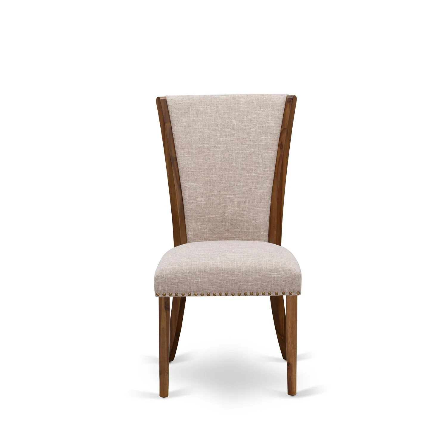 East West Furniture Verona Fabric Dining Chairs in Walnut/Tan (Set of 2)