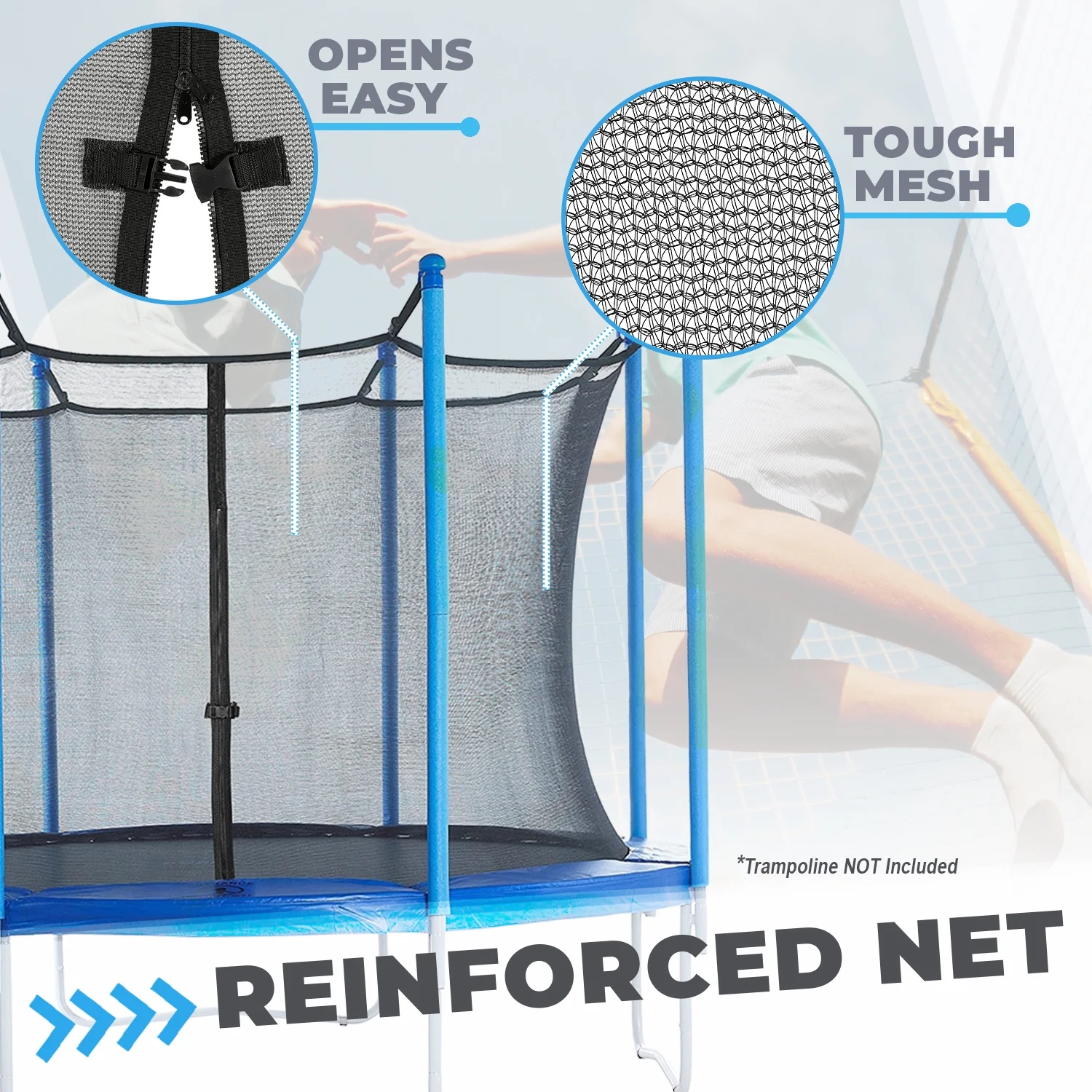 Trampoline Safety Enclosure Set of Net, 6 Poles & Hardware Fits 16 FT. Round Frame - Installs Inside Frame