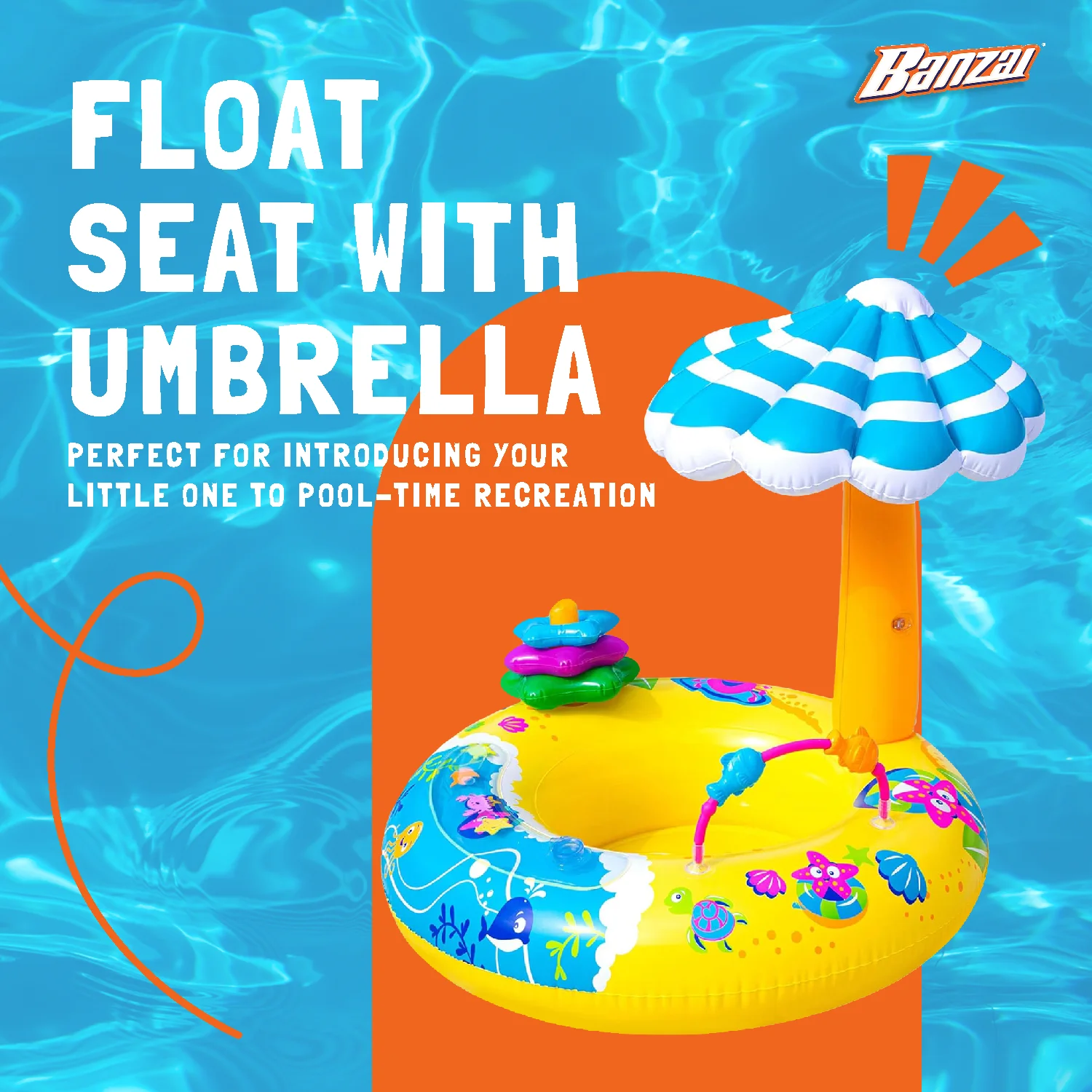 Banzai Discovery Splash Inflatable Pool Float Seat for Ages 9 to 24 Months