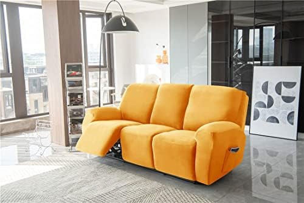 YZboomLife Stretch Recliner Sofa Slipcover Velvet Recliner Chair Covers for 3 Cushion Reclining Couch Cover 8 Pieces Sofa  Protector Slipcovers with Side Pocket Machine Washable