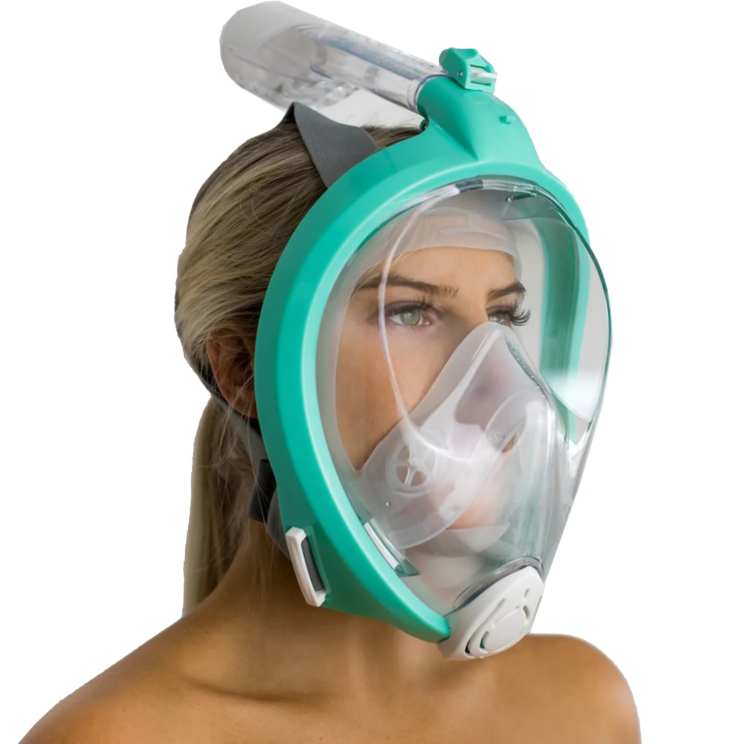 Full Face Snorkel Mask with new Anti-fog & Anti-leak Design Action Camera Compatible & Panoramic 180 View. (Turquoise-S-M)