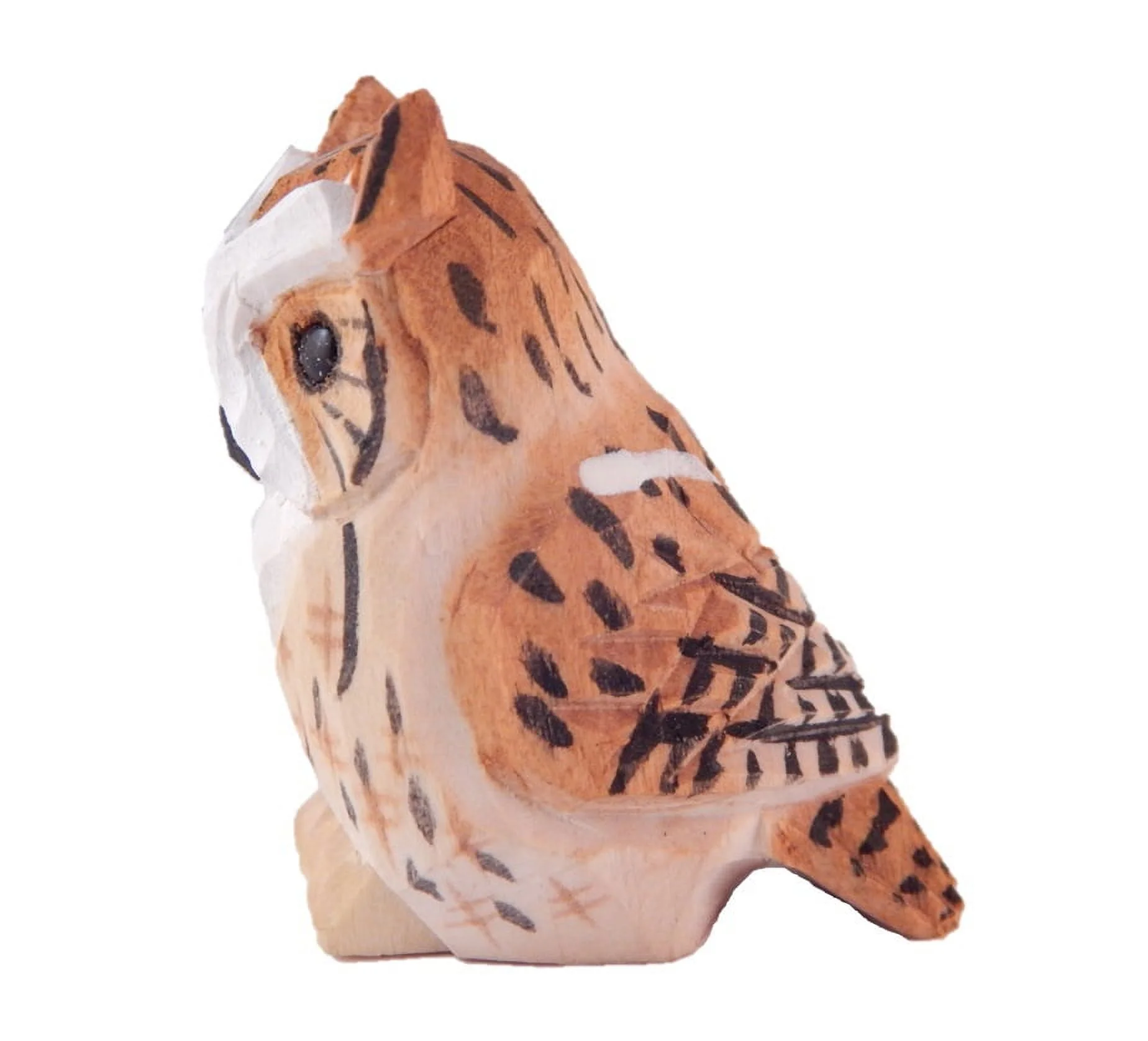 Great Horned Owl Wooden Figurine - Miniature Carving, Hand-Made, Small Bird, Folk Art, Cute Animals