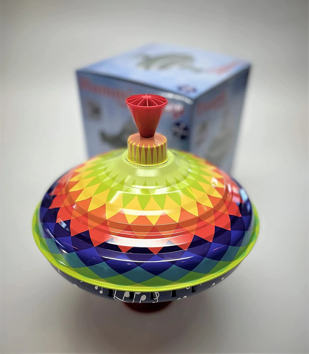 Classic Choral Multicolor Music Spinning Tin Top Toy for Children from KsmToys Bolz. The Funny Buzzing Choral Hum Gets Louder As The Top Spins Faster, 9