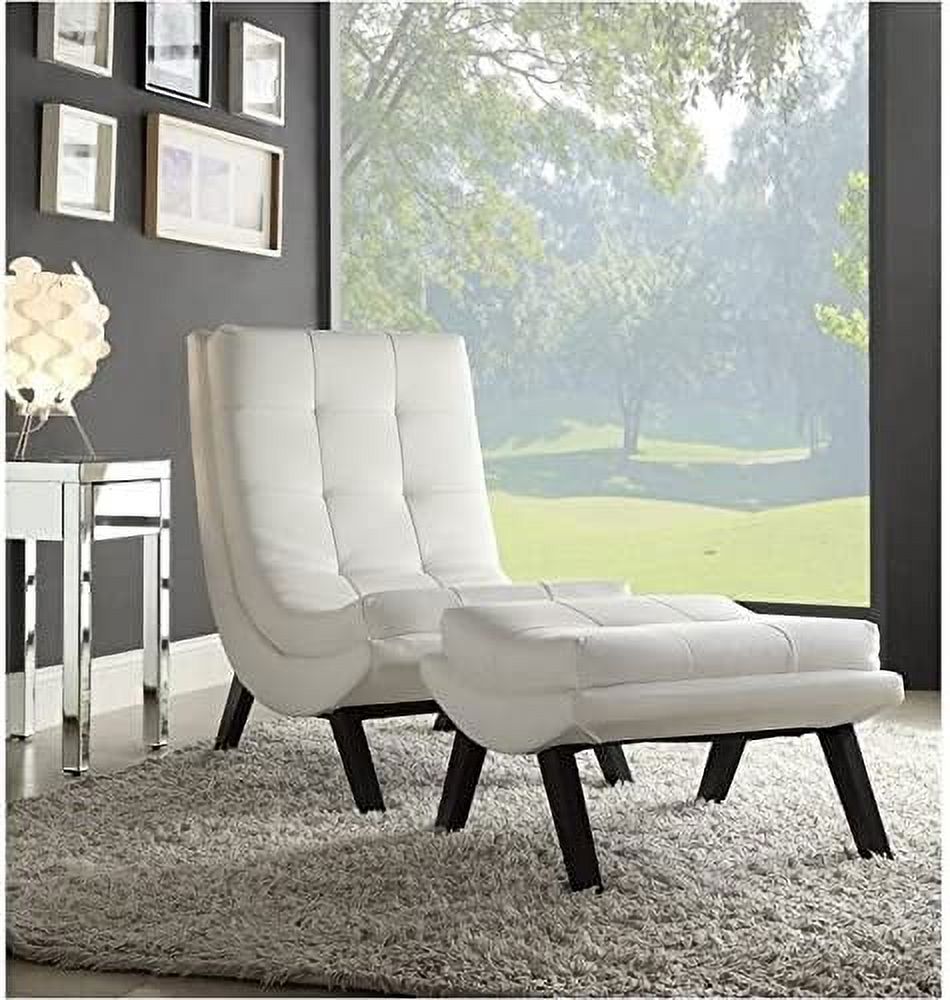 Pemberly Row Faux leather Lounge Chair and Ottoman Set in White