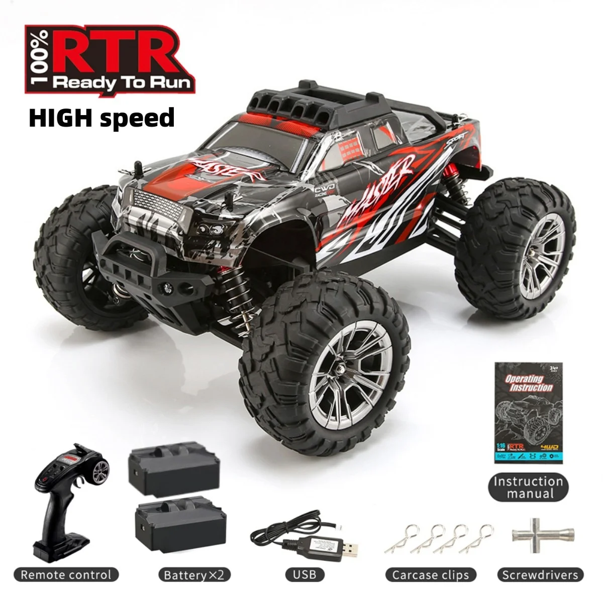 Xitz F11 1:16  4WD Remote Control Car with 33km/h High-Speed,RC Truck Off-Road Vehicle All Terrain  Racing RC Trucks for Adults Red
