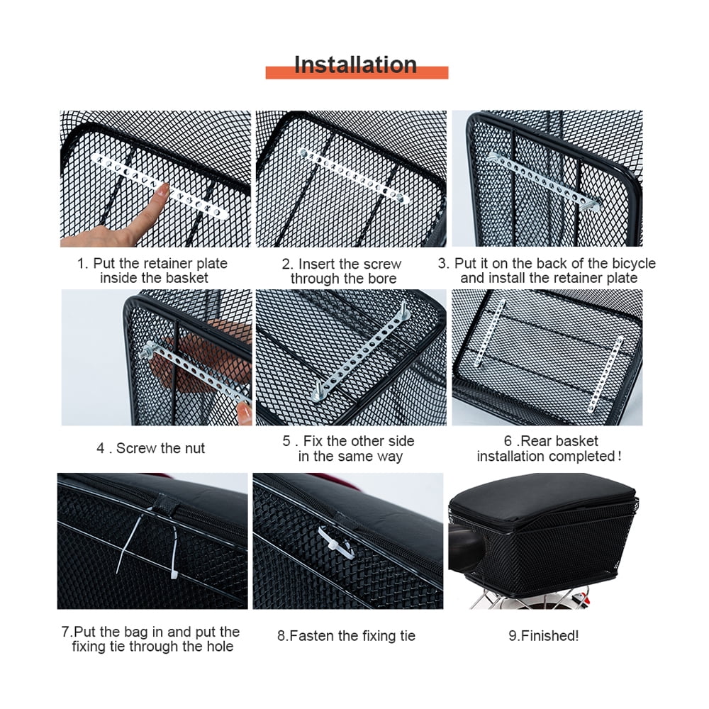 Rear Bike Basket Large Capacity Metal Wire Basket Waterproof Rainproof Cover