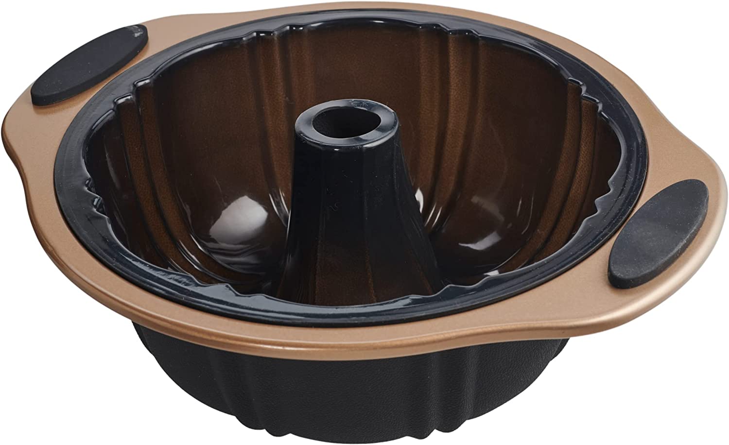 Servappetit 3 Piece Copper Silicone Baking Set, Non-Stick, 1 Loaf Pan, 1 Bunt Cake Pan, 1 Cake Pan, Copper Handles, Black