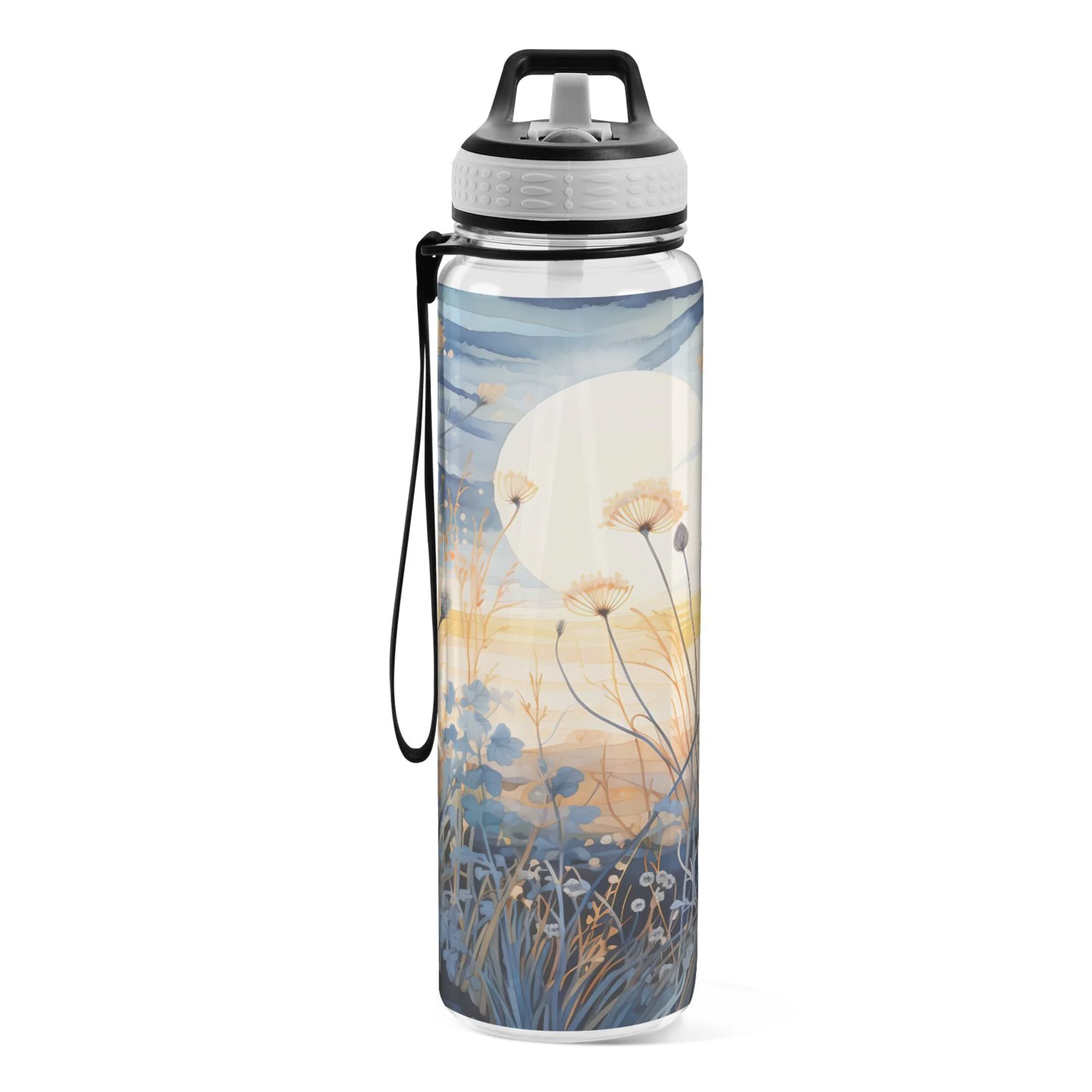 Dandelion and Moon 32oz Water Bottles with Straw Tritan Leakproof Sports Bottle BPA Free Clear for Fitness Gym Swimming Cycling