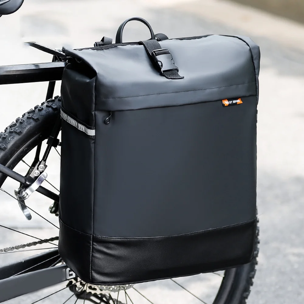 WEST BIKING 30L Large Capacity Bike Pannier High Reflective Shelf Luggage Bag MTB Road Cycling Trunk Bag