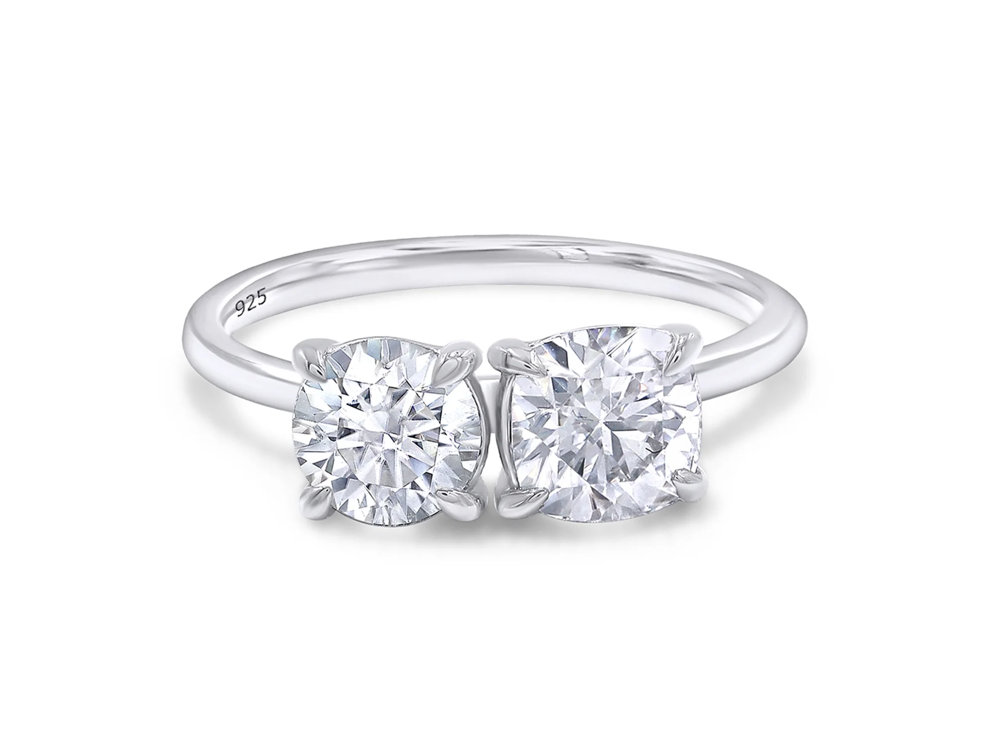 1 3/4 CT Round & Cushion Cut Lab Created Moissanite Diamond Toi Et Moi 2-Stone Engagement Wedding Ring For Women In 14K White Gold Over Sterling Silver(G-H Color, VVS1 Clarity, 1.75 Cttw)-9.5