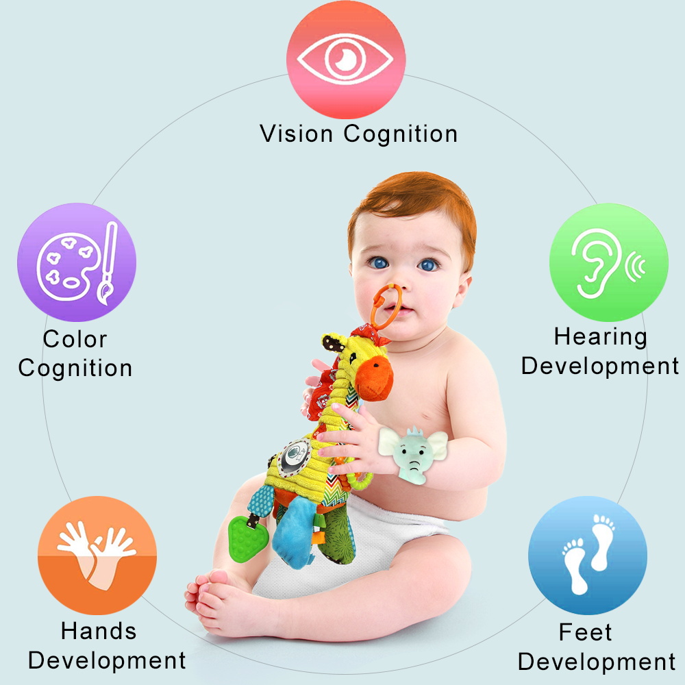 DEELLEEO Baby Toys 3-6 Months, Hanging Baby Toys with Clip, Stroller Toys Baby Soft Arm Wrist Rattles Colorful Animal Bell Rattle for Infants
