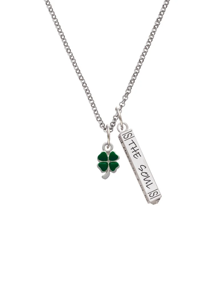 Delight Jewelry Silvertone Mini Green Four Leaf Clover with Heart Leaves Silvertone Hope Anchors the Soul Bar Charm Necklace, 23