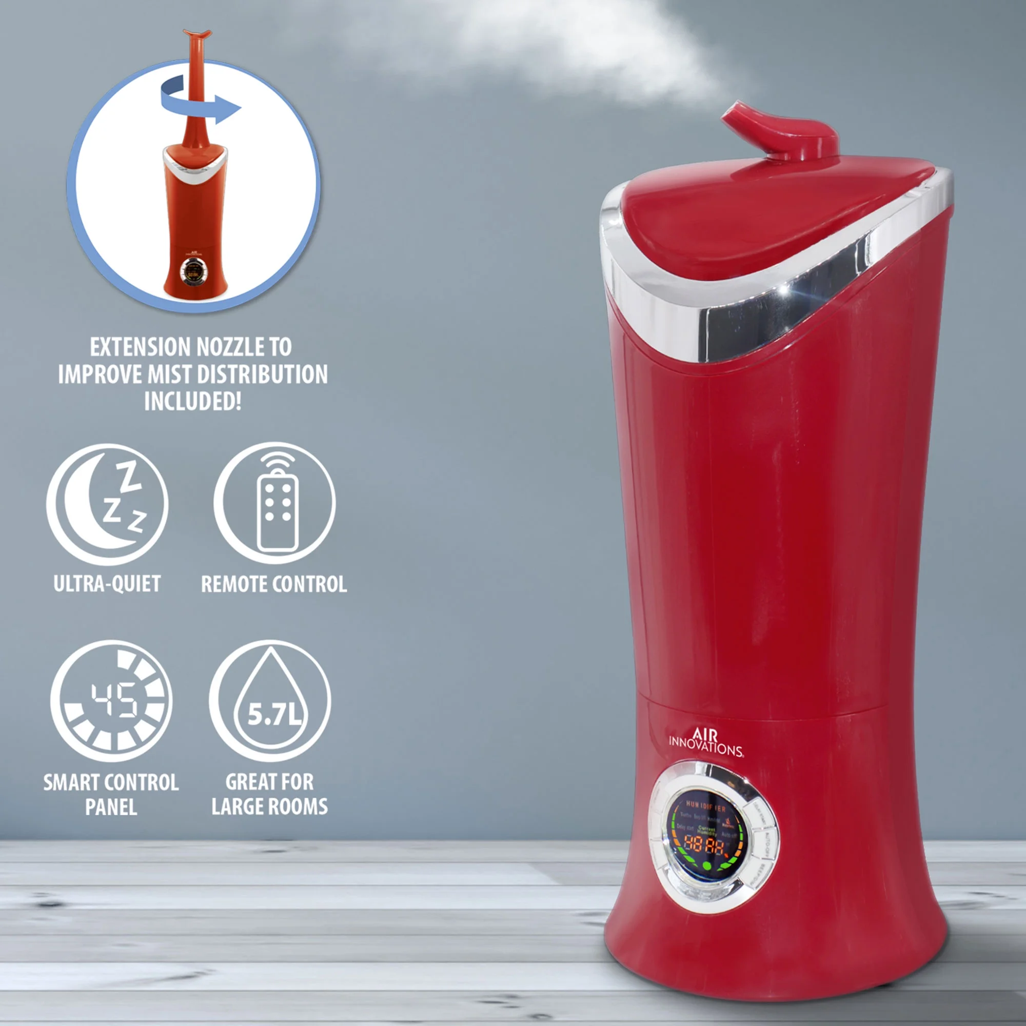 Air Innovations 701BA Ultrasonic Cool Mist Aromatherapy Digital Humidifier, Red