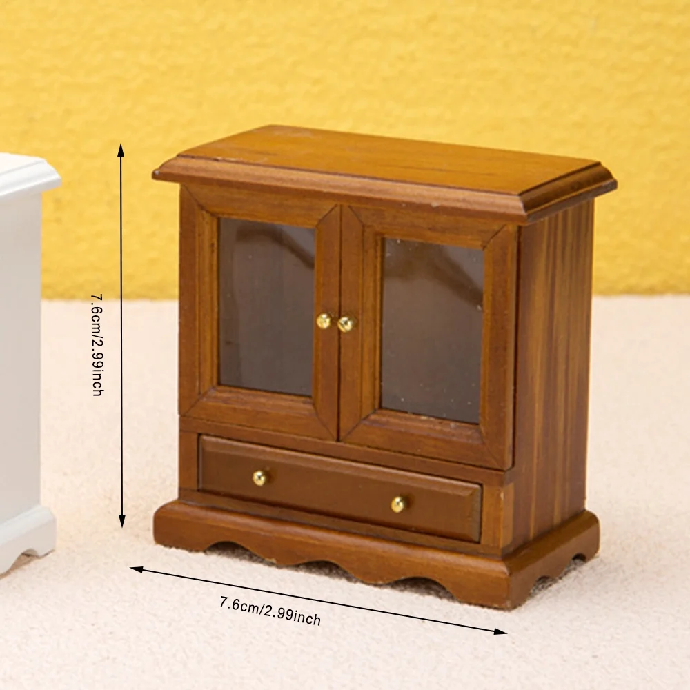FUNNYFAIRYE 1/12 Miniature Dollhouse Display Cupboard Doll House Cabinet Showcase Dollhouse Furniture Decoration Accessories,Walnut